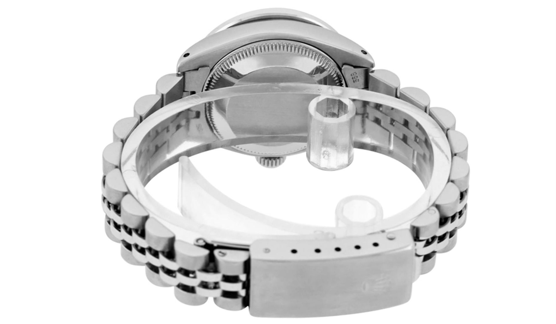 Rolex Ladies Stainless Steel Black Diamond 1ctw Channel Sapphire Datejust Wristw - Image 5 of 9