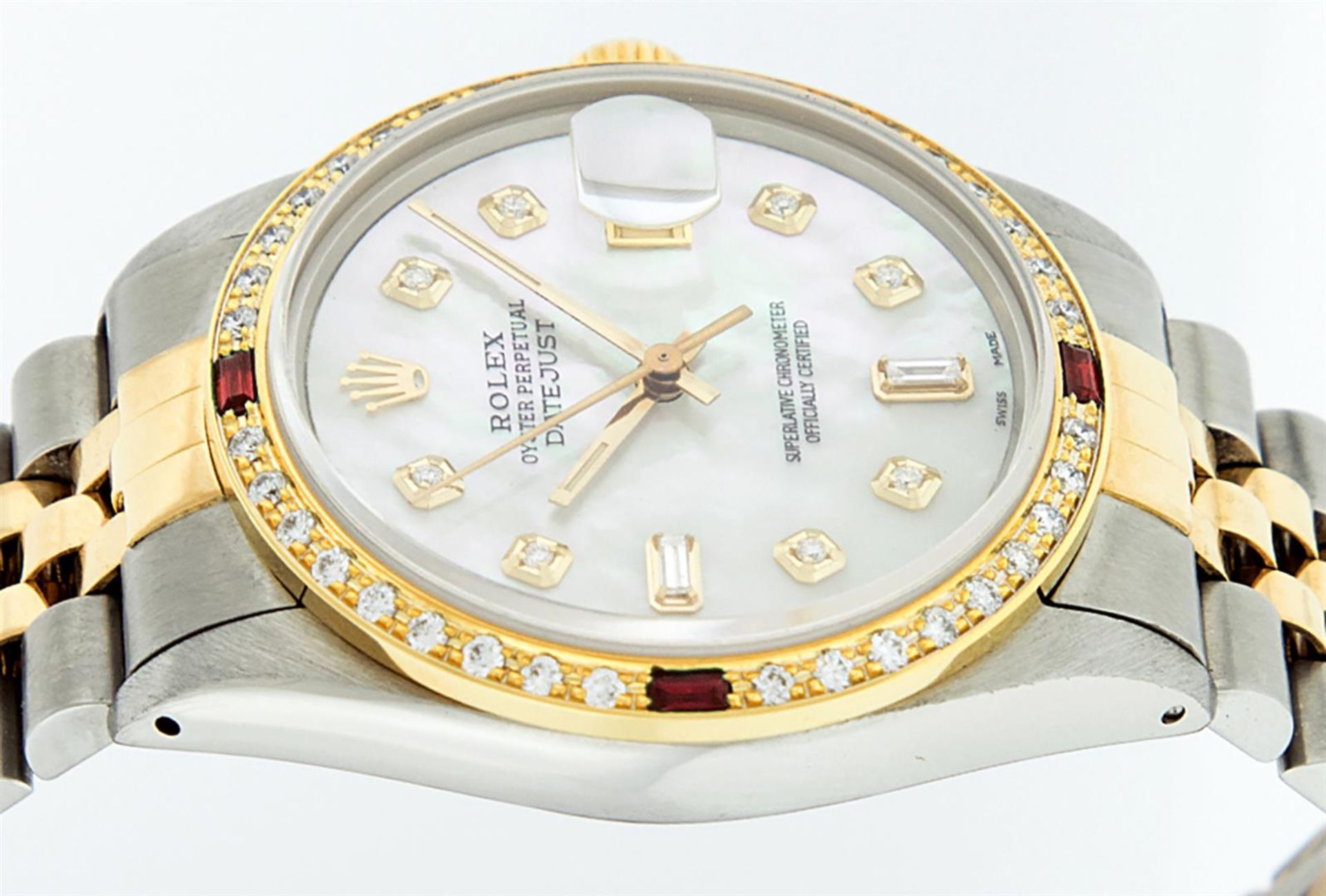 Rolex Mens 2T Mother Of Pearl Diamond & Ruby Datejust Wristwatch 36MM - Image 9 of 9