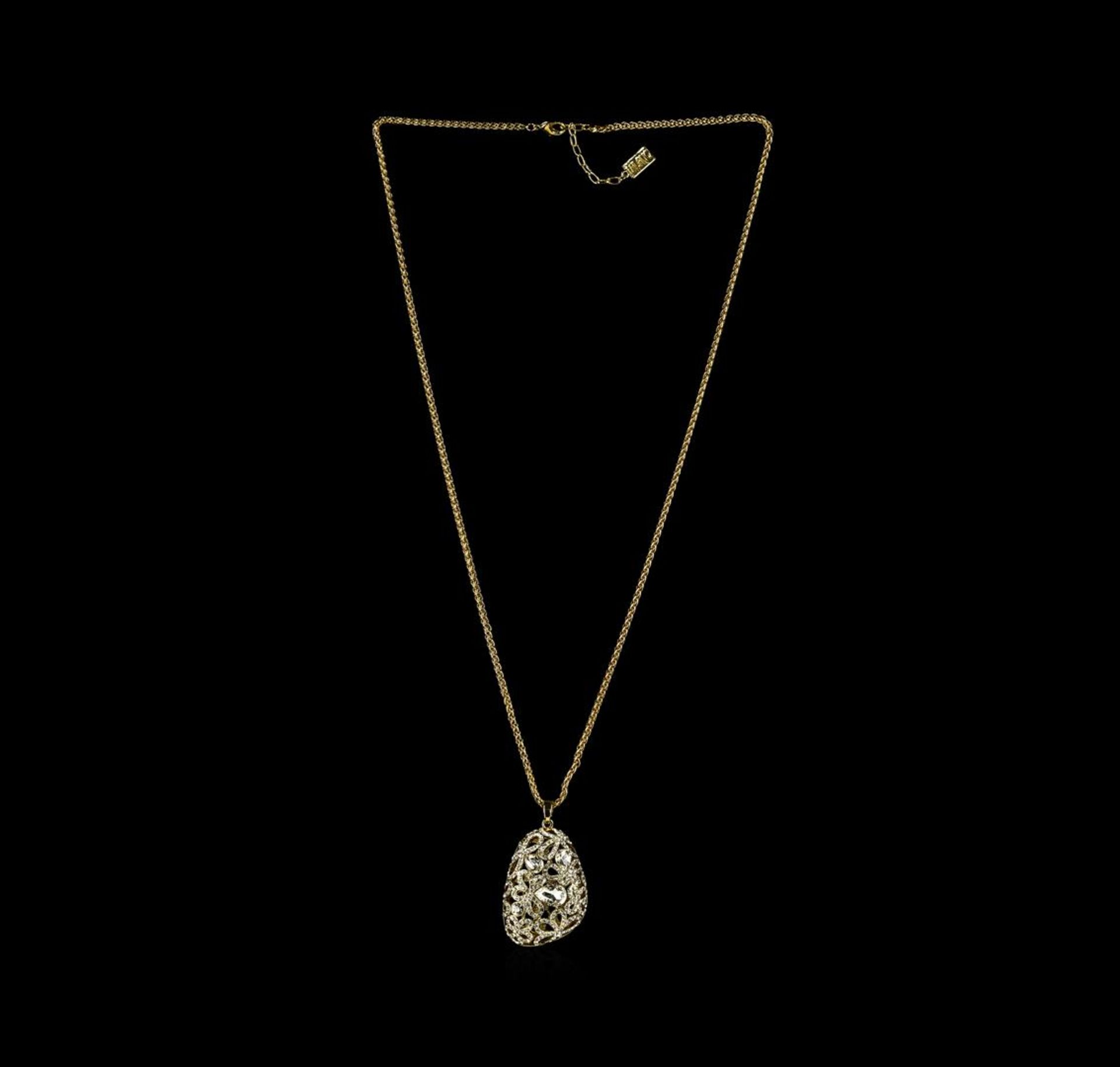 Assym Filigree Crystal Pendant Necklace - Gold Plated