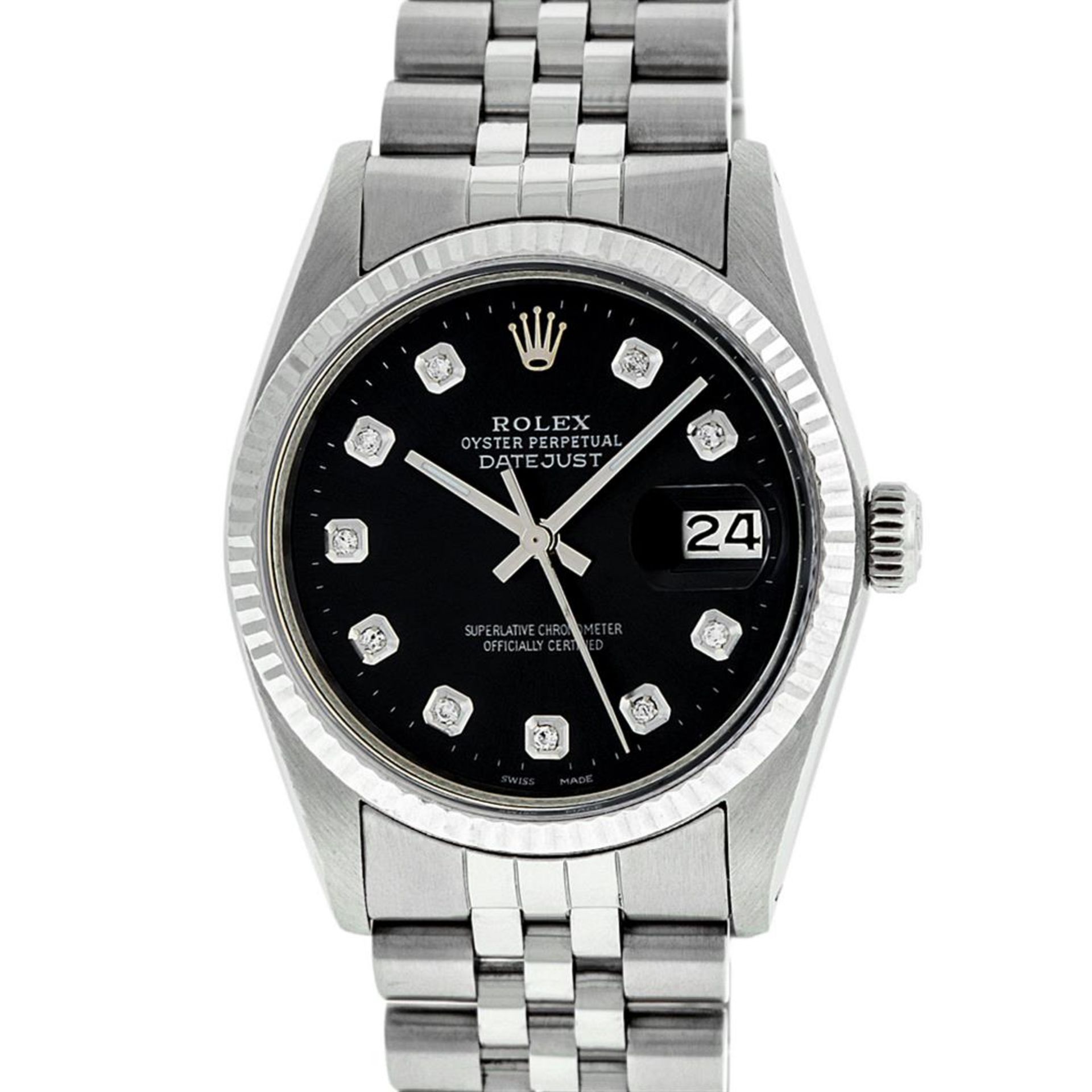 Rolex Mens Stainless Steel Black Diamond 36MM Datejust Wristwatch - Image 2 of 8