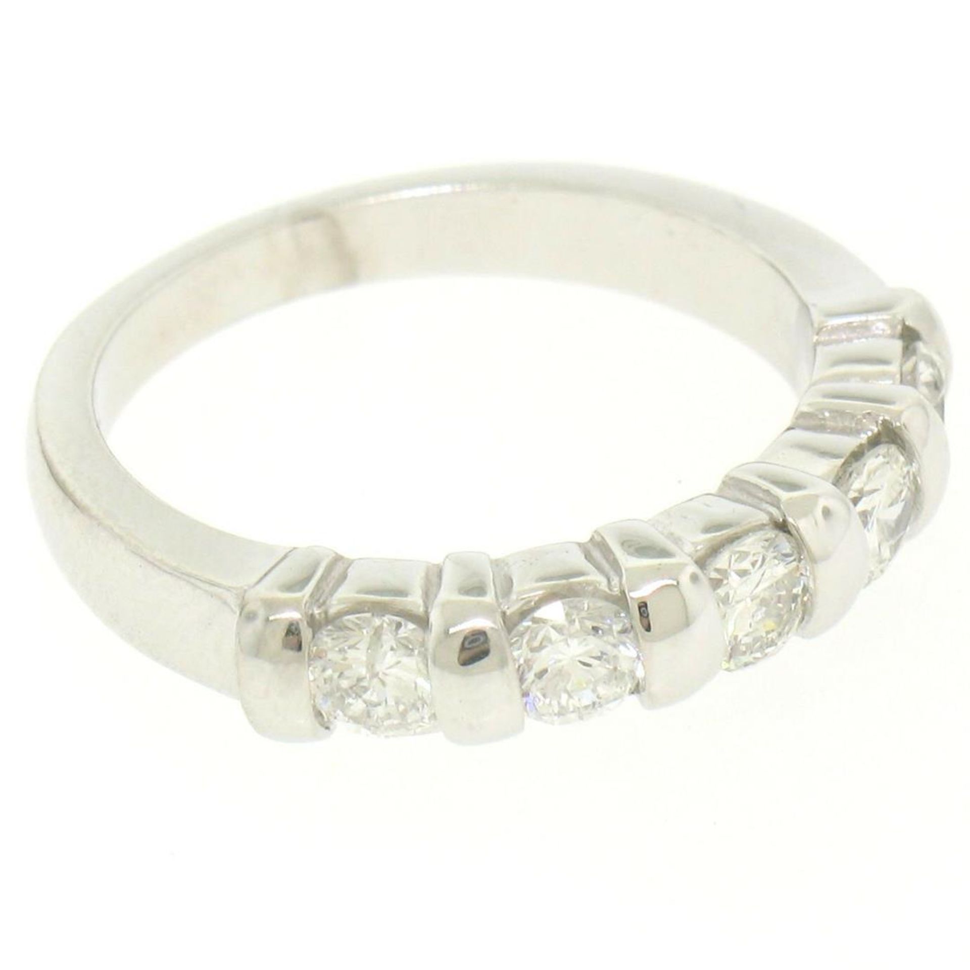 NEW 14k White Gold FINE .80ctw Bar Set Round Brilliant Diamond Wedding Band Ring - Image 5 of 9