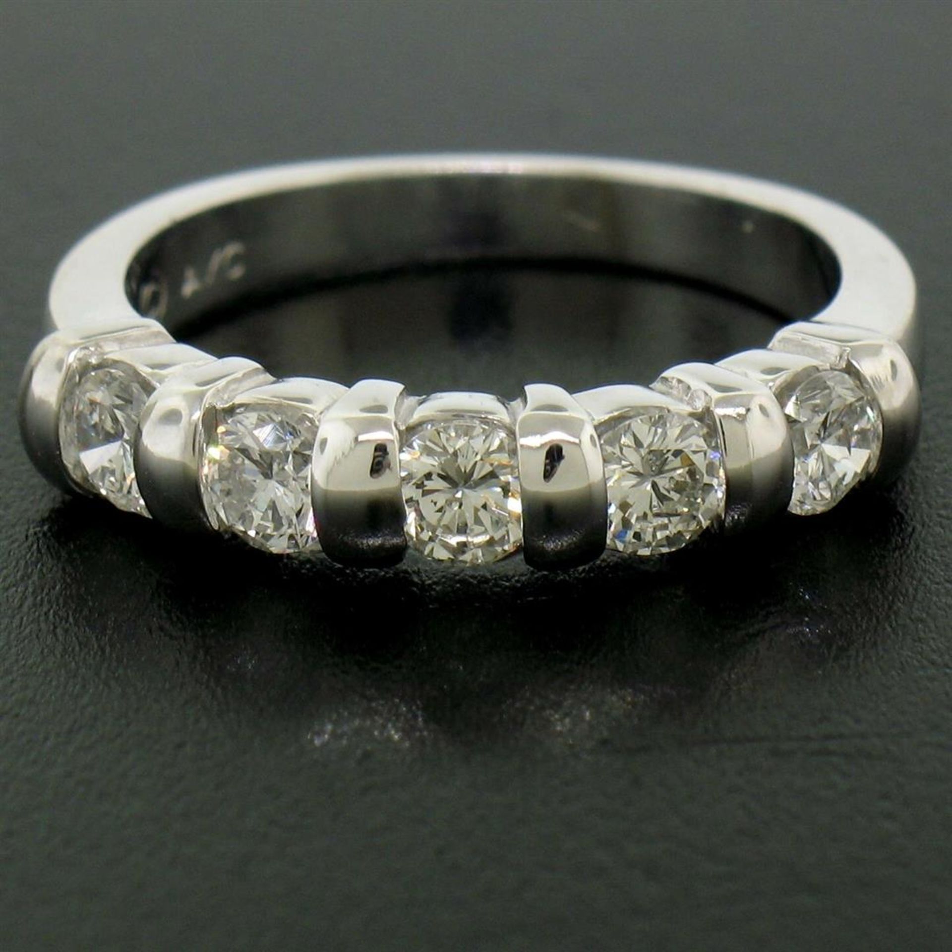 NEW 14k White Gold FINE .80ctw Bar Set Round Brilliant Diamond Wedding Band Ring - Image 9 of 9