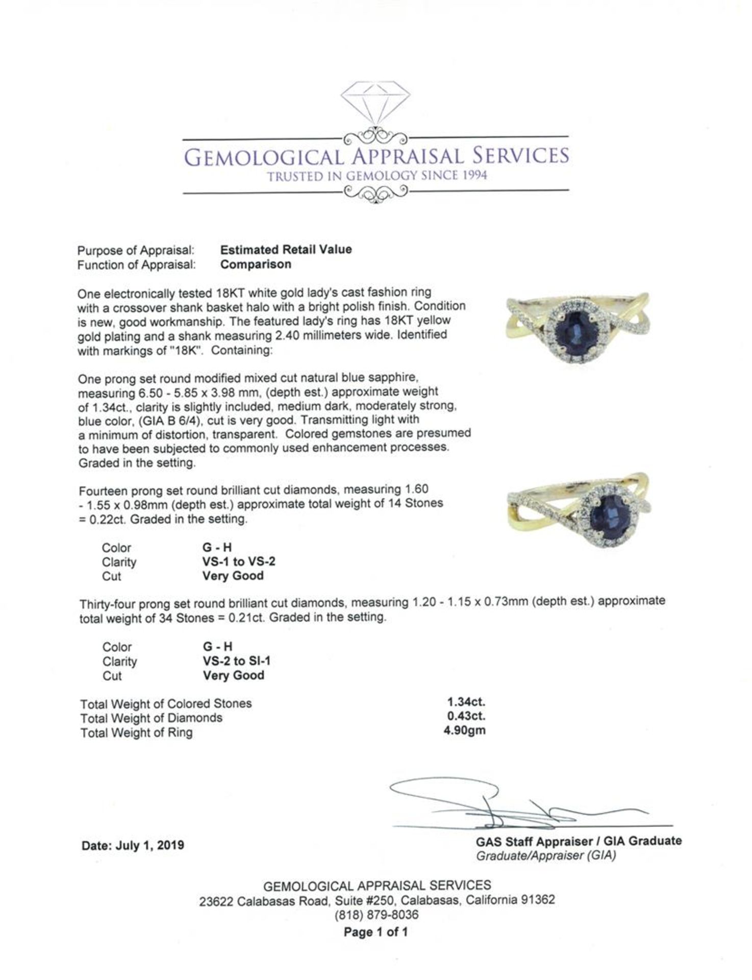 1.77 ctw Sapphire and Diamond Ring - 18KT White Gold - Image 5 of 5