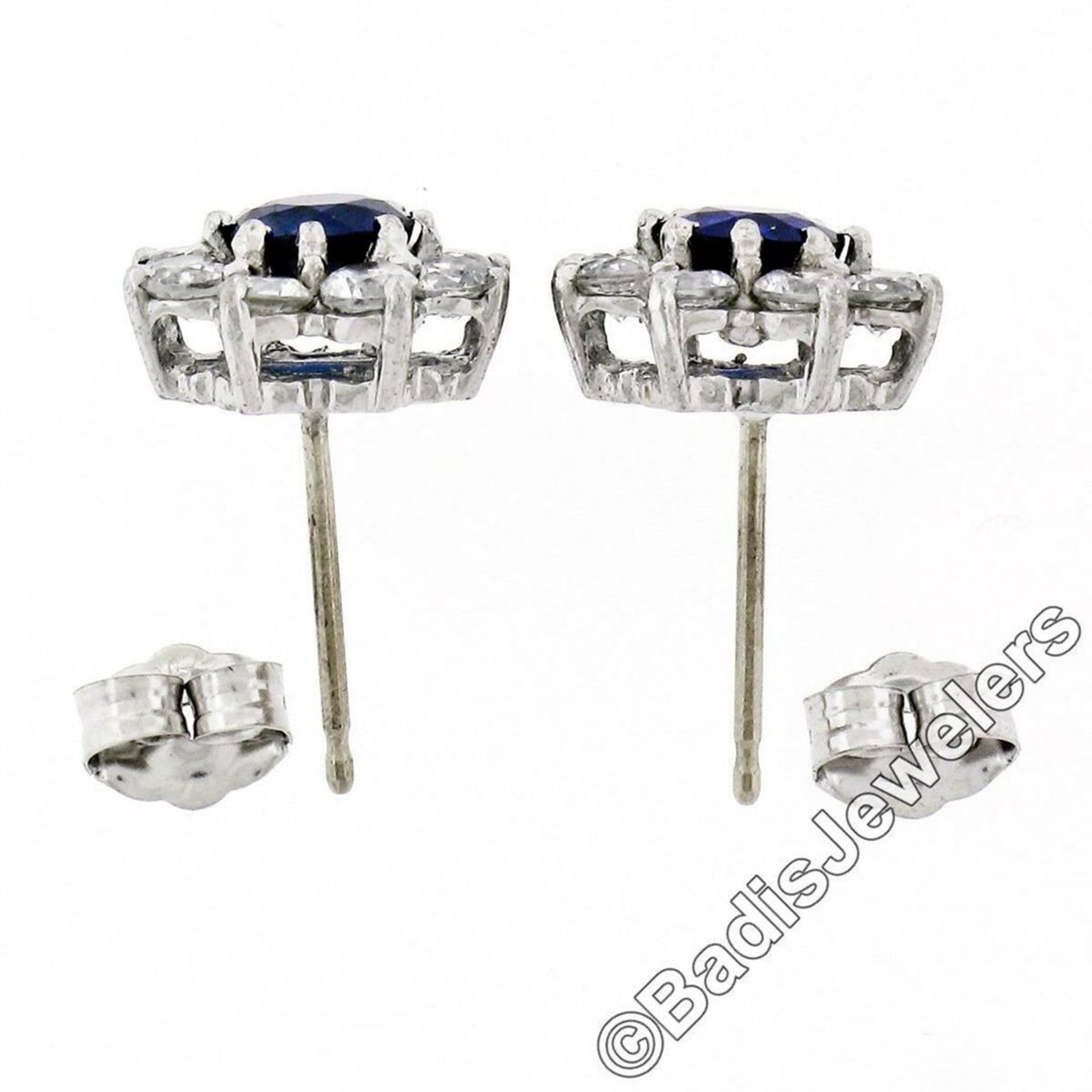 Sterling Silver Blue Crystal & CZ Halo Stud Earrings w/ 14kt White Gold Posts - Image 3 of 5