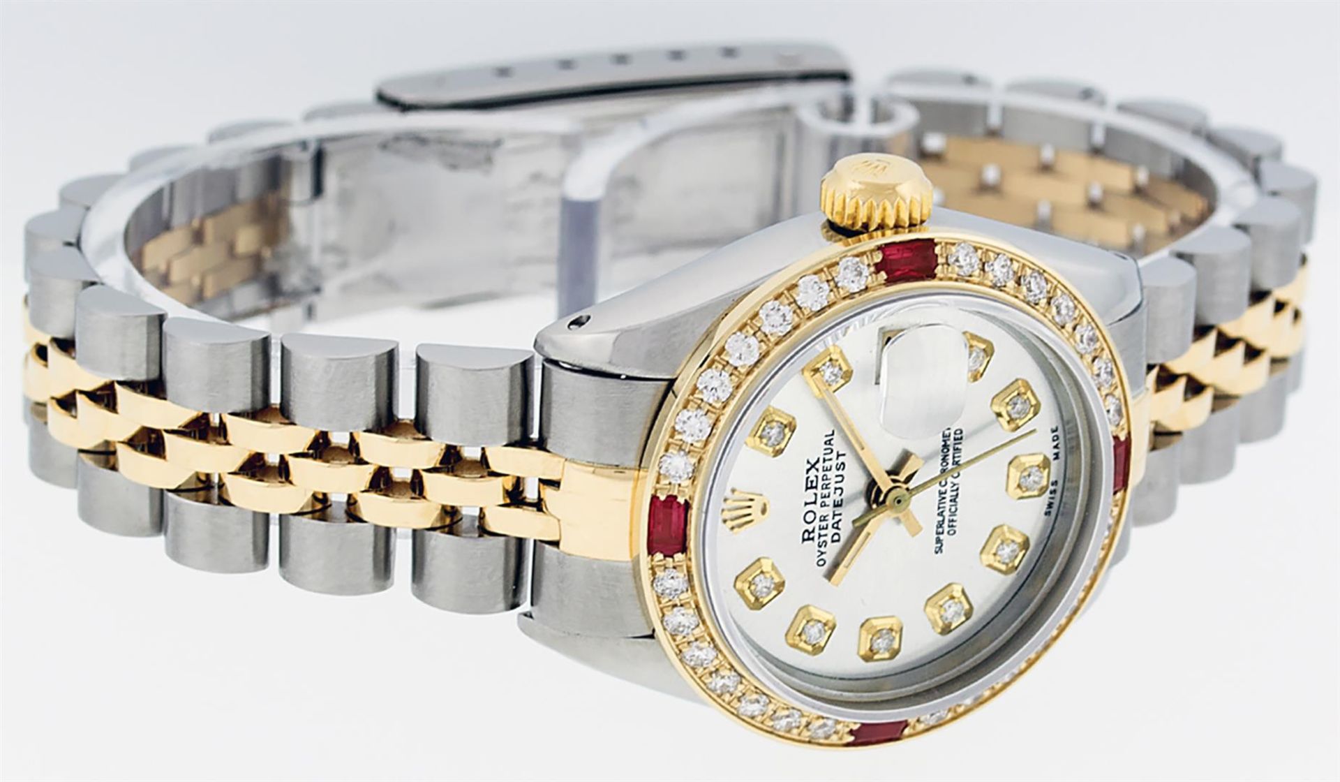 Rolex Ladies 2 Tone Silver Diamond & Ruby Datejust Wristwatch - Image 4 of 9