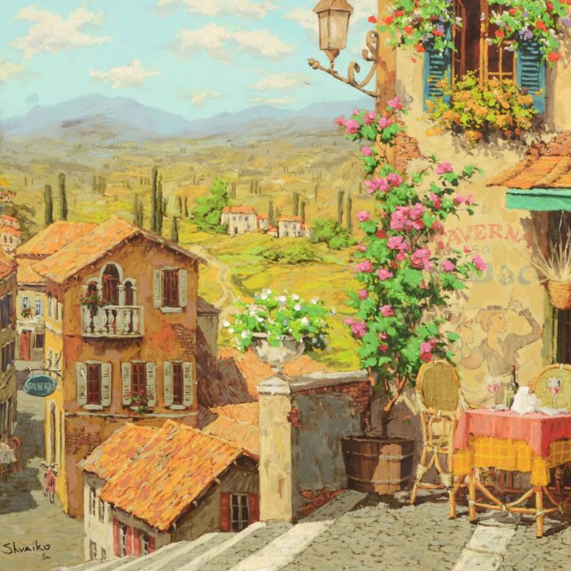 Viktor Shvaiko, "San Trovaro Taverna" Hand Embellished Limited Edition on Canvas - Image 2 of 2