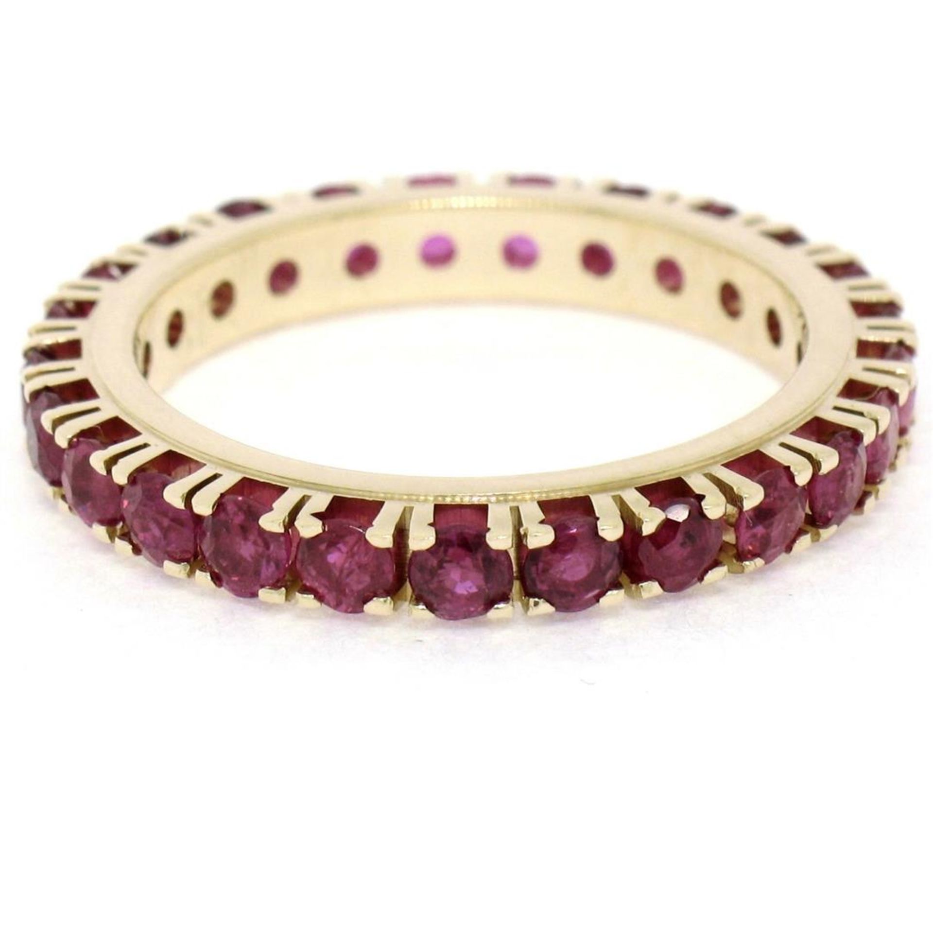 14K Yellow Gold 2.75ctw 25 Prong Set Blood Red Ruby Eternity Band Ring