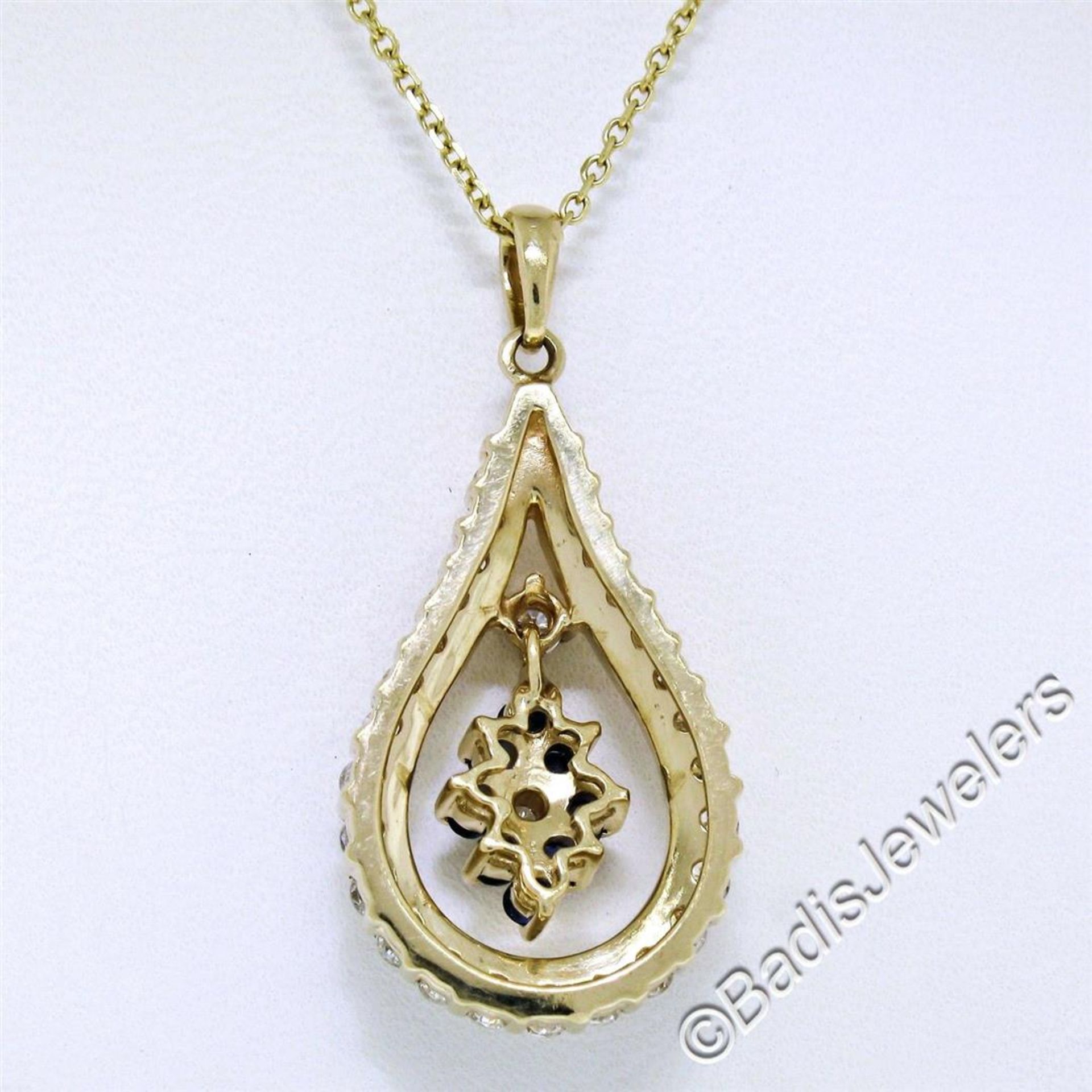14kt Yellow Gold 1.22ctw Diamond and Sapphire Tear Drop Dangle Pendant Necklace - Image 6 of 7