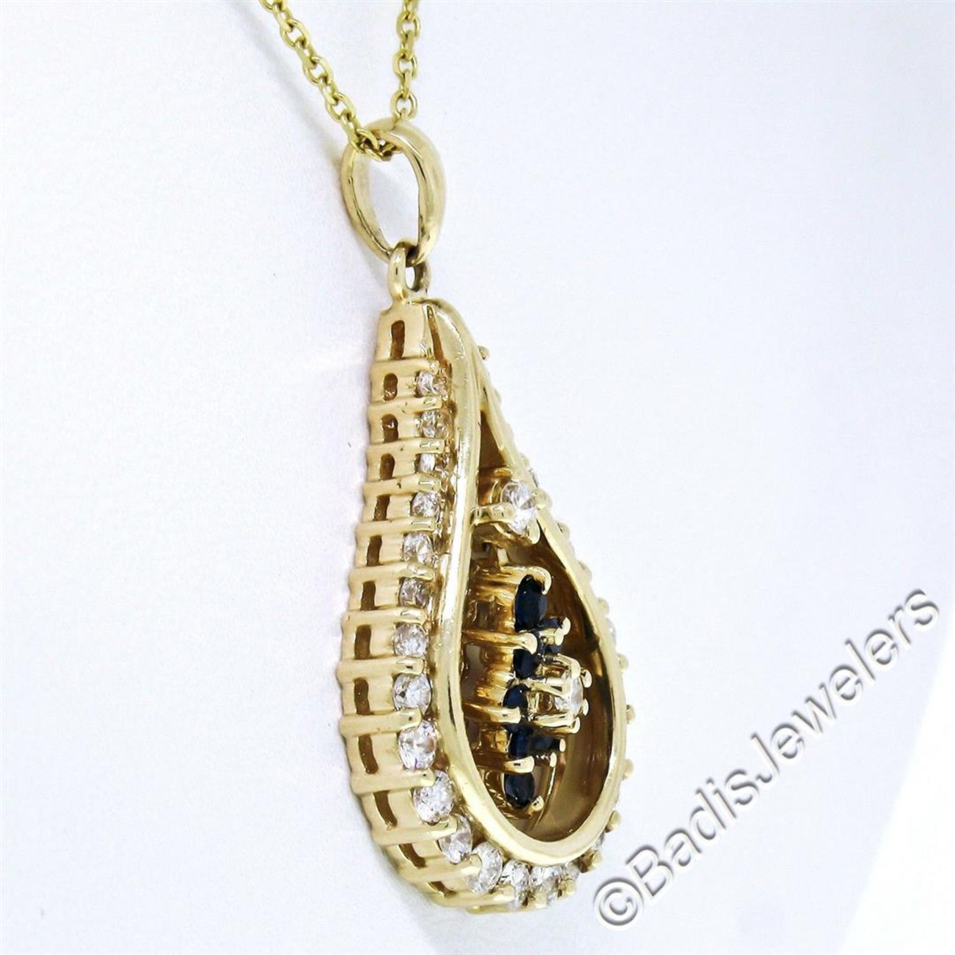 14kt Yellow Gold 1.22ctw Diamond and Sapphire Tear Drop Dangle Pendant Necklace - Image 5 of 7