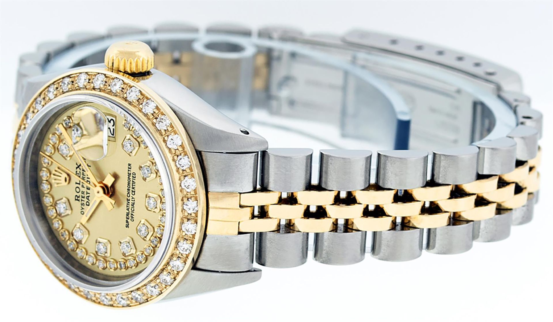 Rolex Ladies 2 Tone Champagne String Diamond Datejust Wristwatch - Image 7 of 9