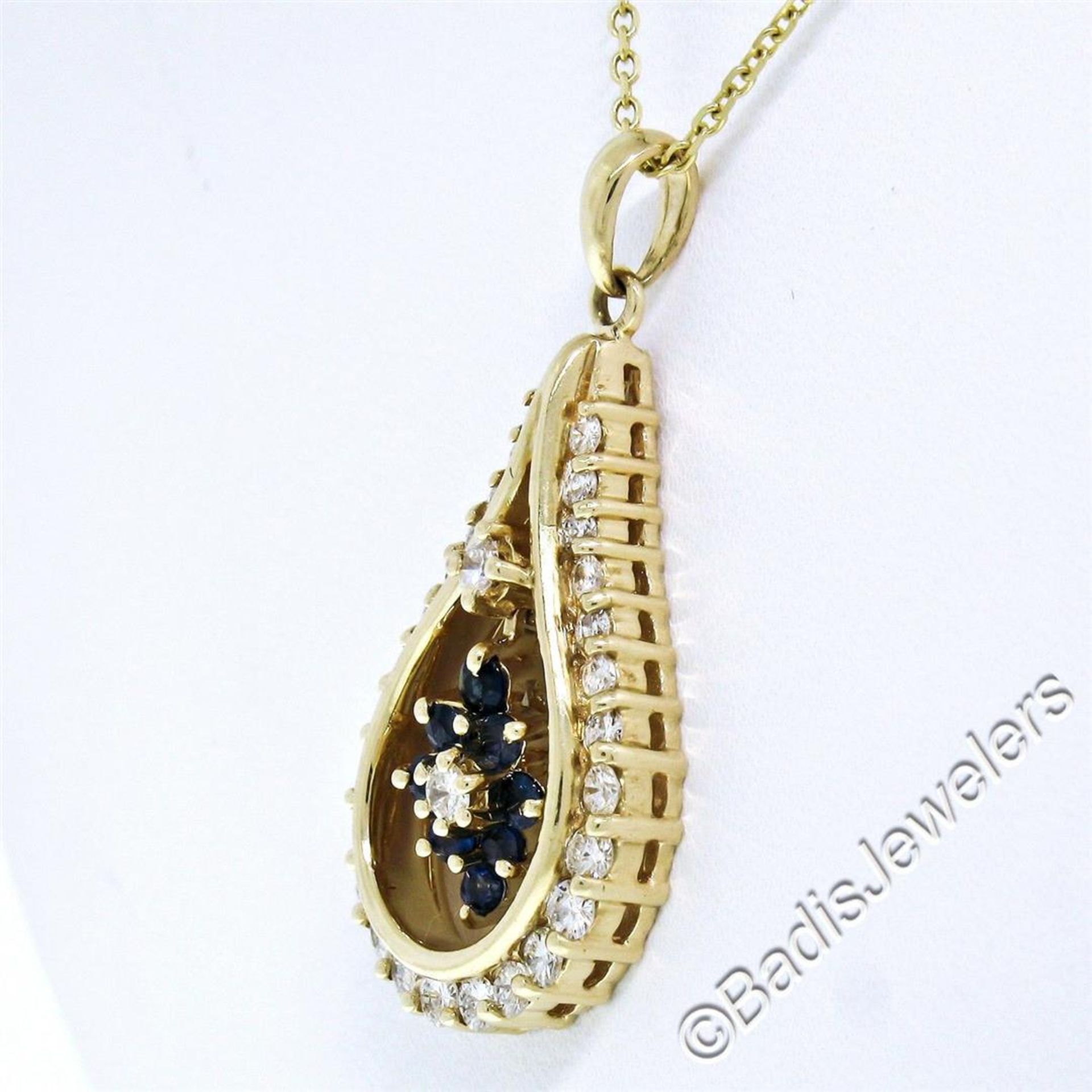 14kt Yellow Gold 1.22ctw Diamond and Sapphire Tear Drop Dangle Pendant Necklace - Image 4 of 7