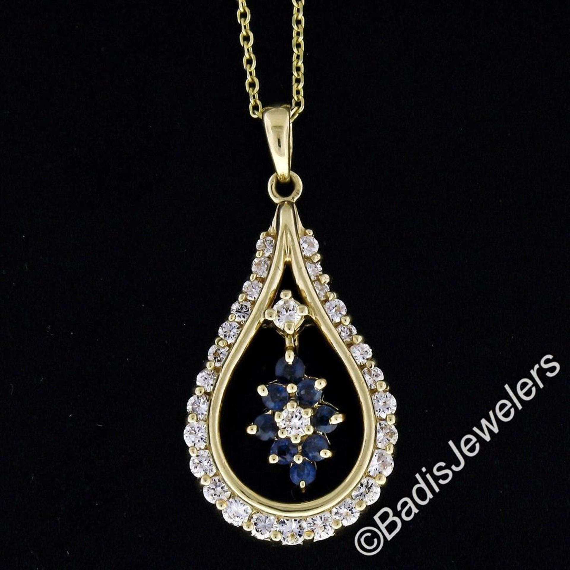 14kt Yellow Gold 1.22ctw Diamond and Sapphire Tear Drop Dangle Pendant Necklace - Image 2 of 7