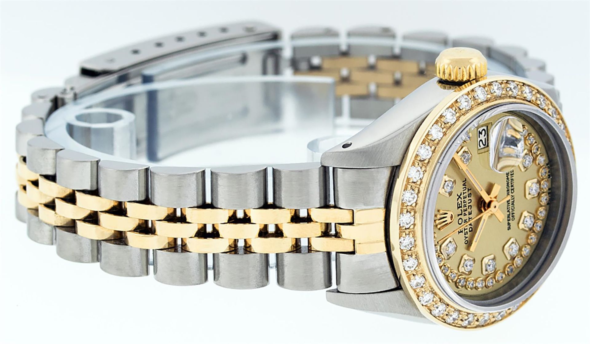 Rolex Ladies 2 Tone Champagne String Diamond Datejust Wristwatch - Image 5 of 9