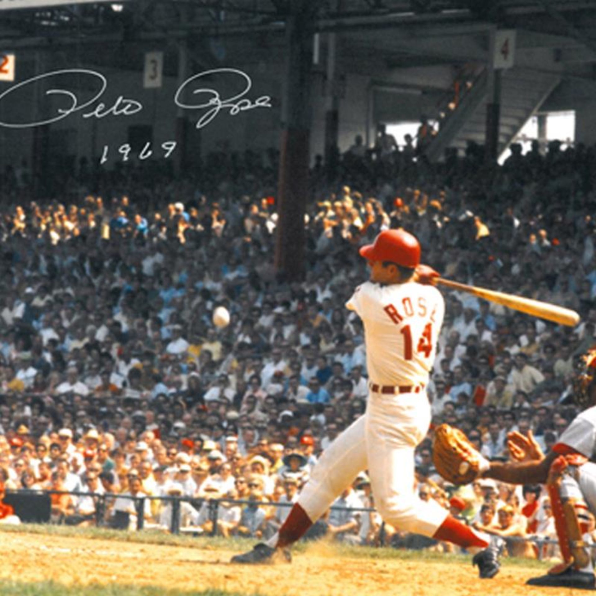 "Rose Hitting in Crosley Field" Archival Photograph Featuring Pete Rose Taken by - Image 2 of 2