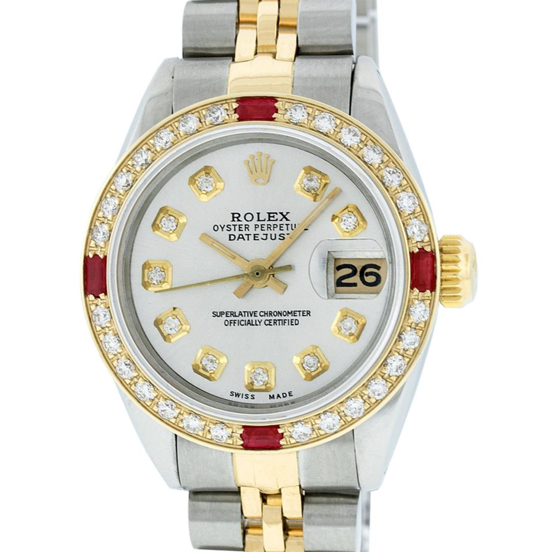 Rolex Ladies 2 Tone Silver Diamond & Ruby Datejust Wristwatch - Image 3 of 9
