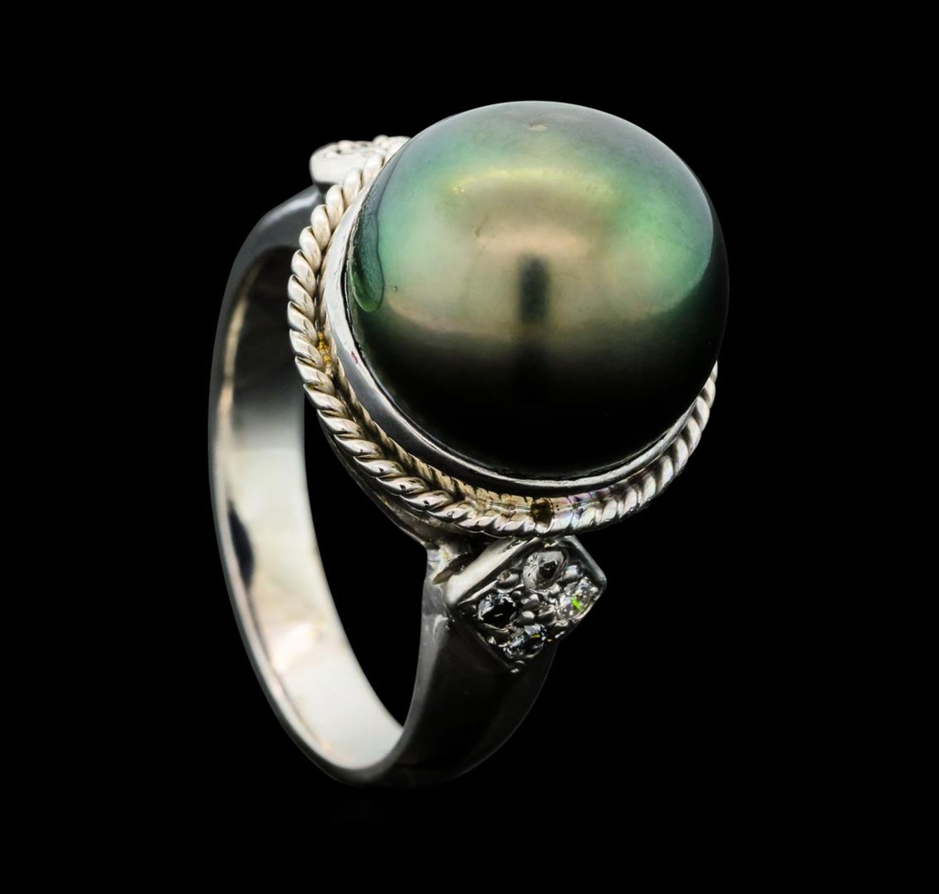 Tahitian Pearl and Diamond Ring - 14KT White Gold - Image 4 of 5