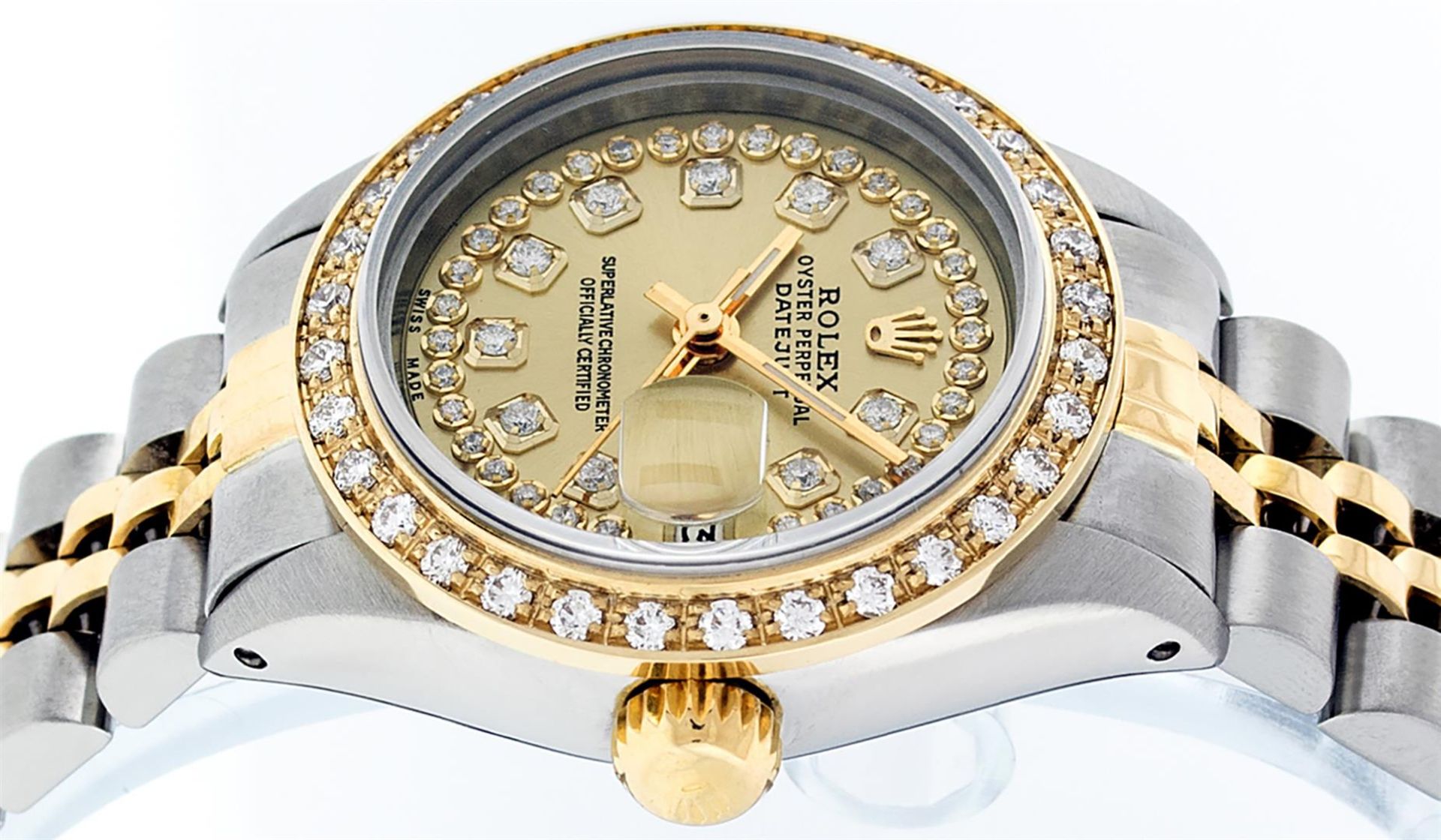 Rolex Ladies 2 Tone Champagne String Diamond Datejust Wristwatch - Image 9 of 9