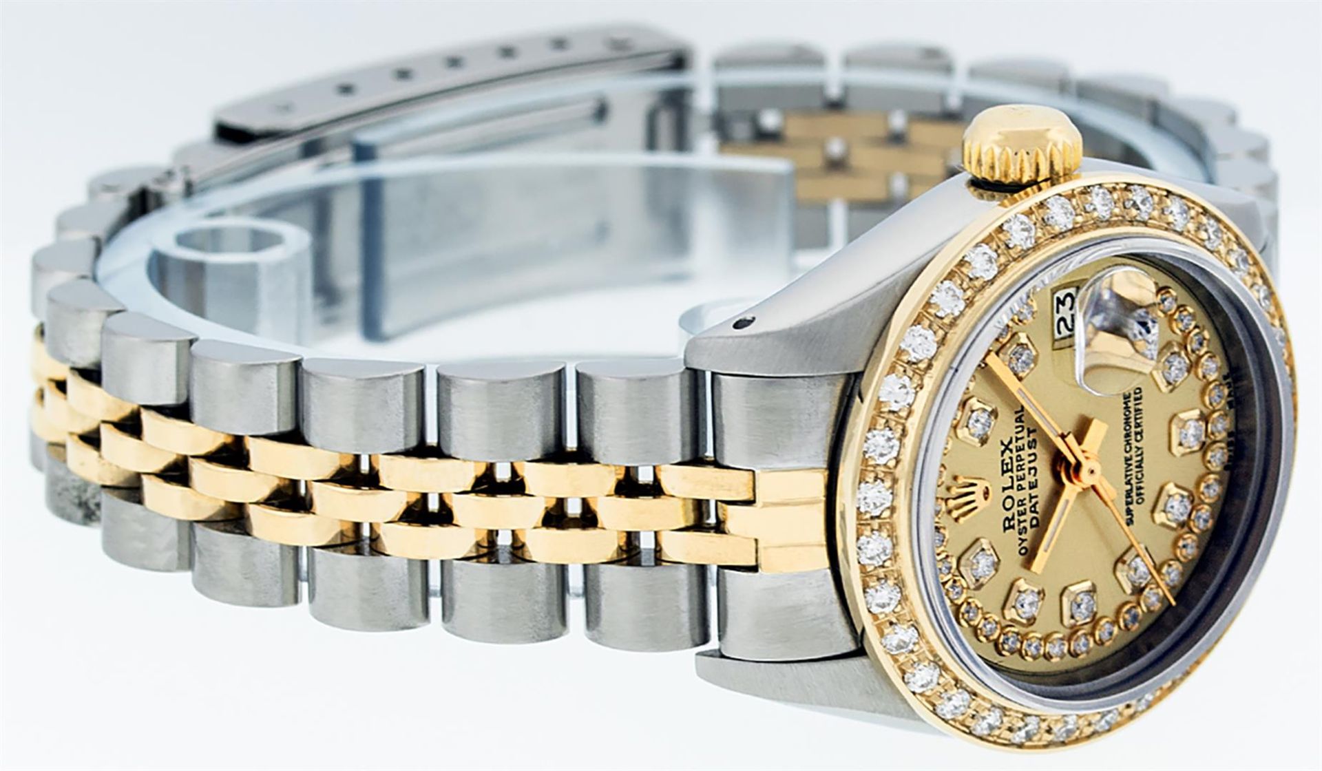 Rolex Ladies 2 Tone Champagne String Diamond Datejust Wristwatch - Image 4 of 9
