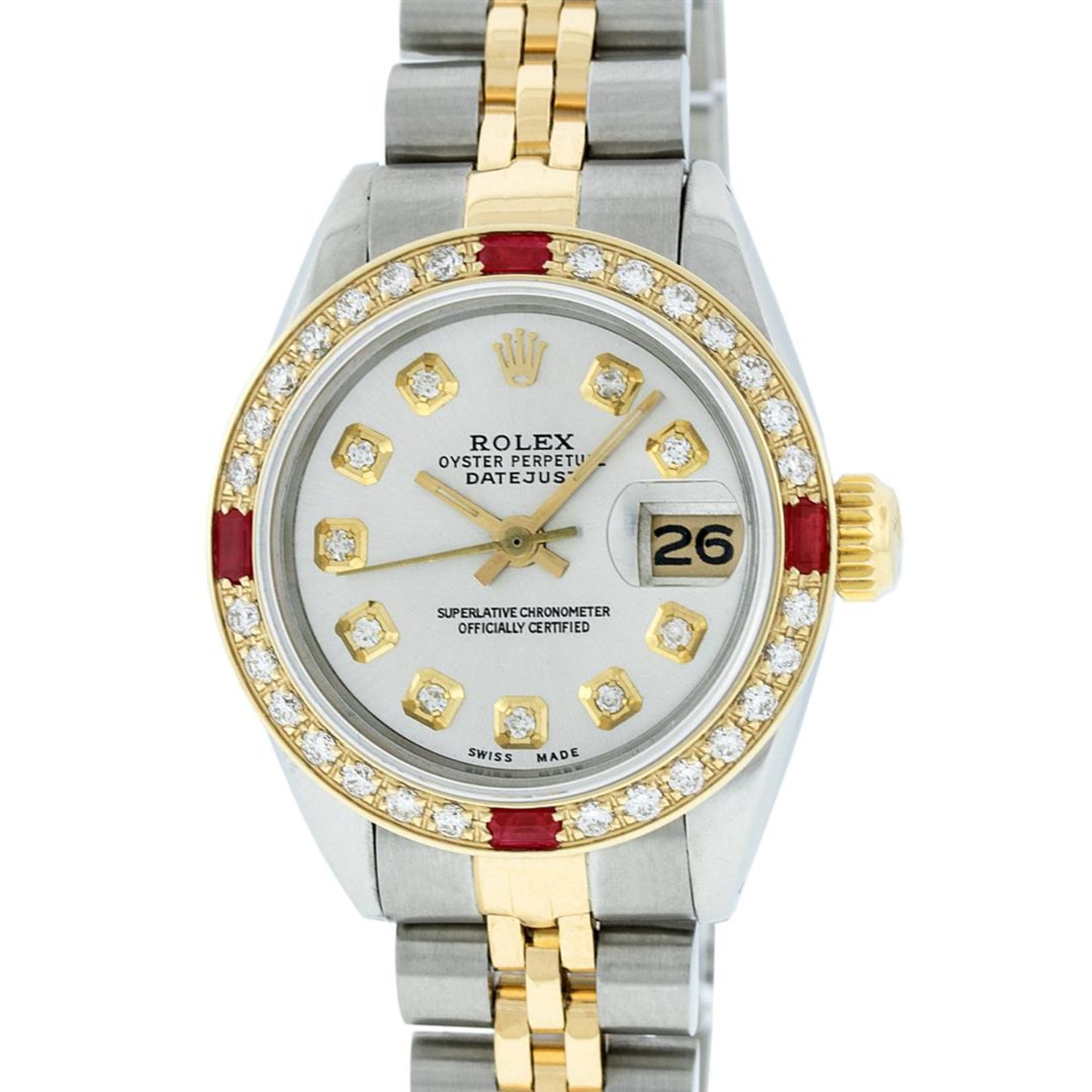 Rolex Ladies 2 Tone Silver Diamond & Ruby Datejust Wristwatch - Image 2 of 9
