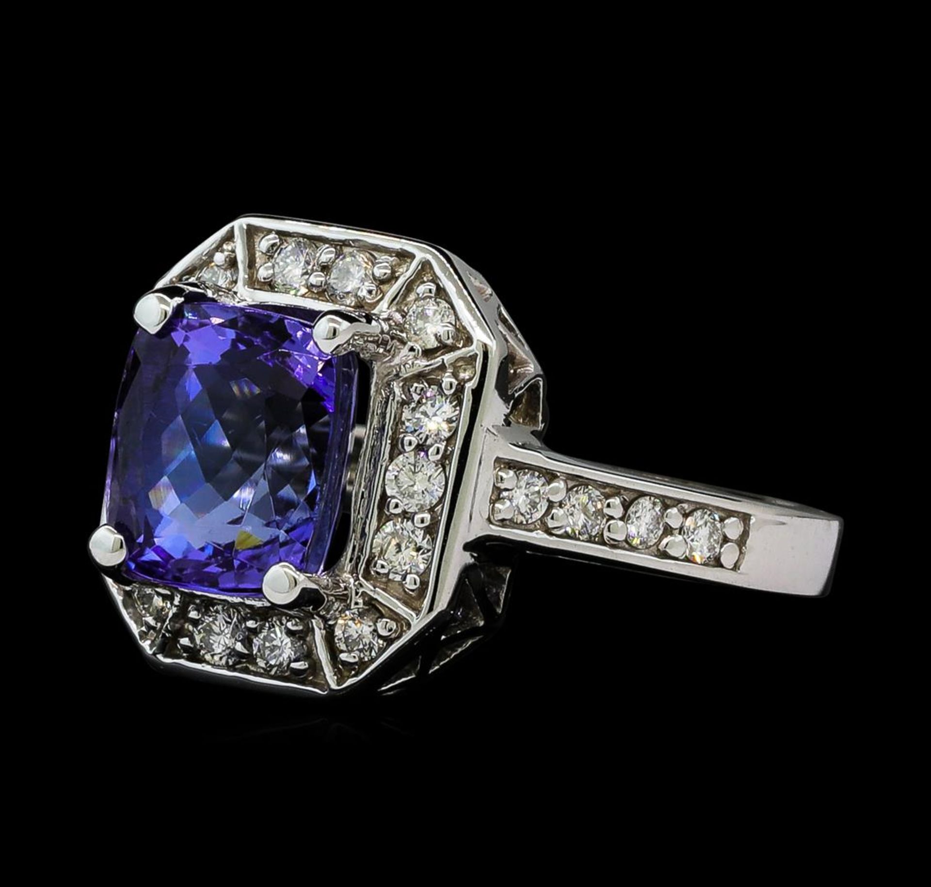 3.98 ctw Tanzanite and Diamond Ring - 14KT White Gold