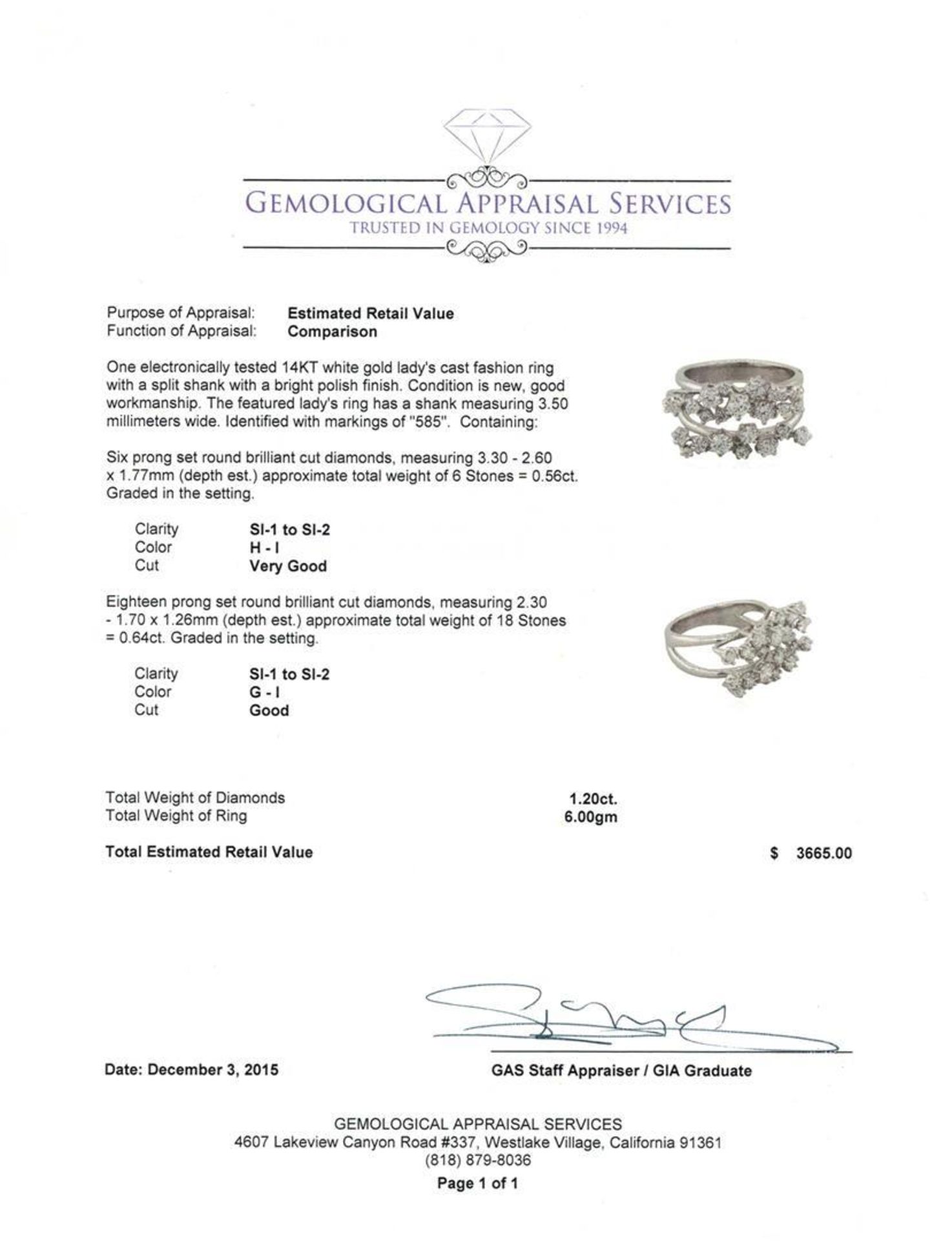 1.20ctw Diamond Ring - 14KT White Gold - Image 3 of 3