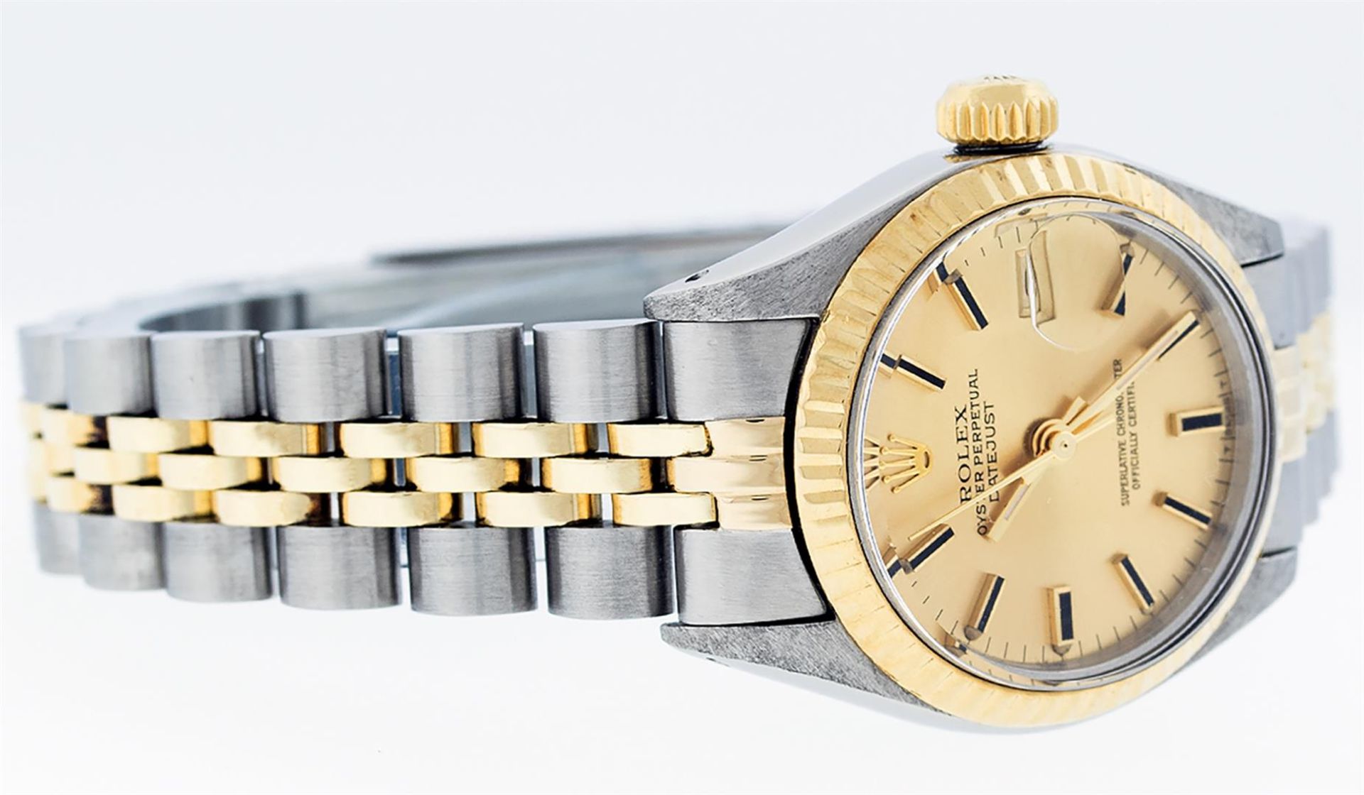 Rolex Ladies 2 Tone Champagne Index 26MM Oyster Perpetual Datejust Wristwatch - Image 3 of 9