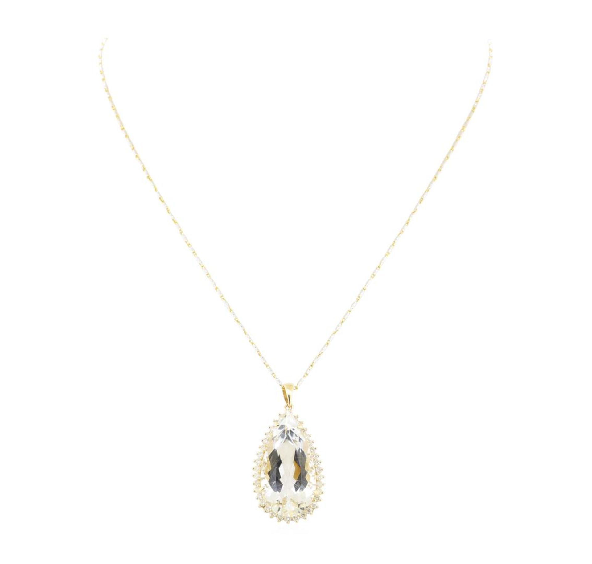 24.03ct Aquamarine and Diamond Pendant With Chain - 14KT Yellow Gold