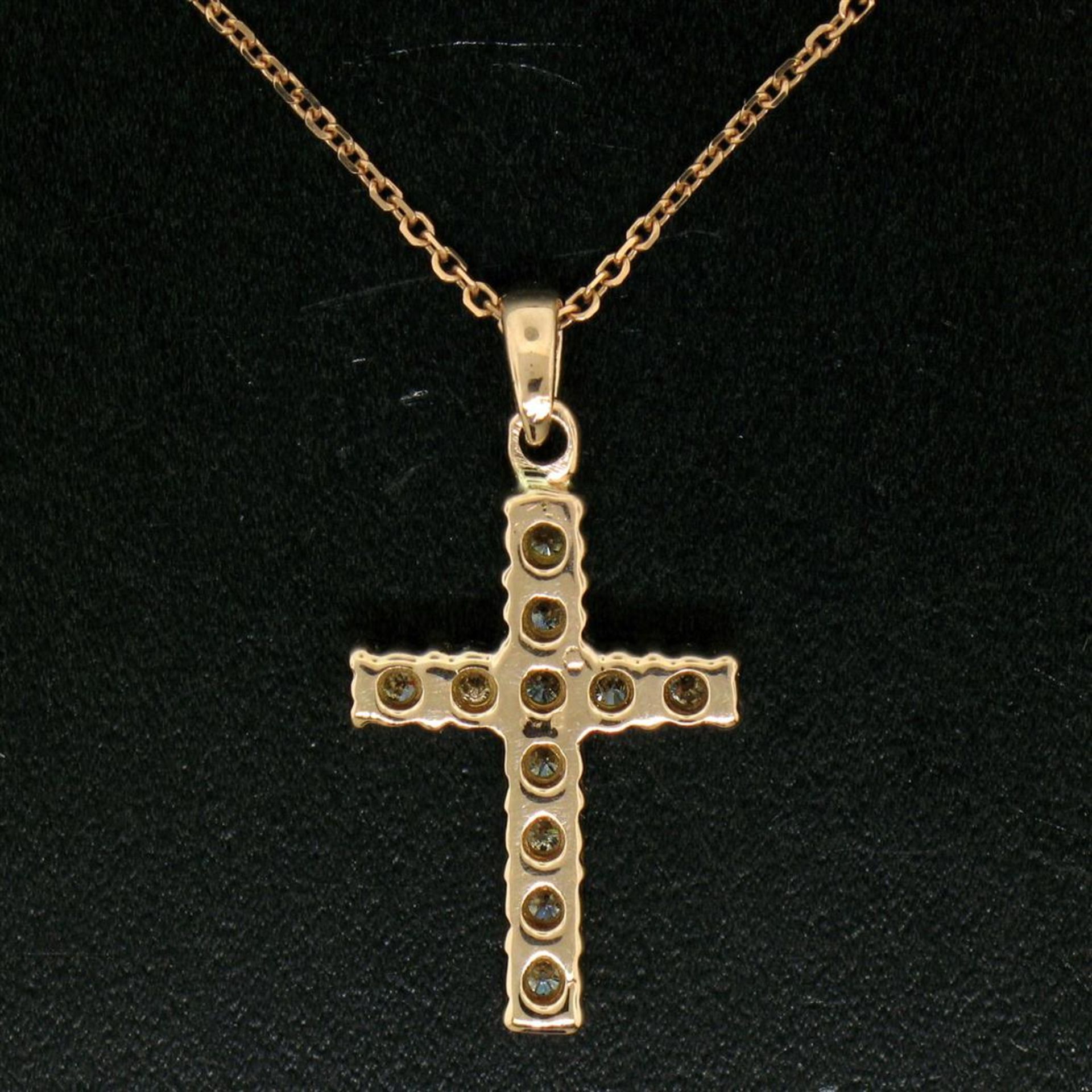 14k Rose Gold 0.75 ctw Round Brilliant Diamond Petite Cross Pendant w/ 16" Chain - Image 6 of 8