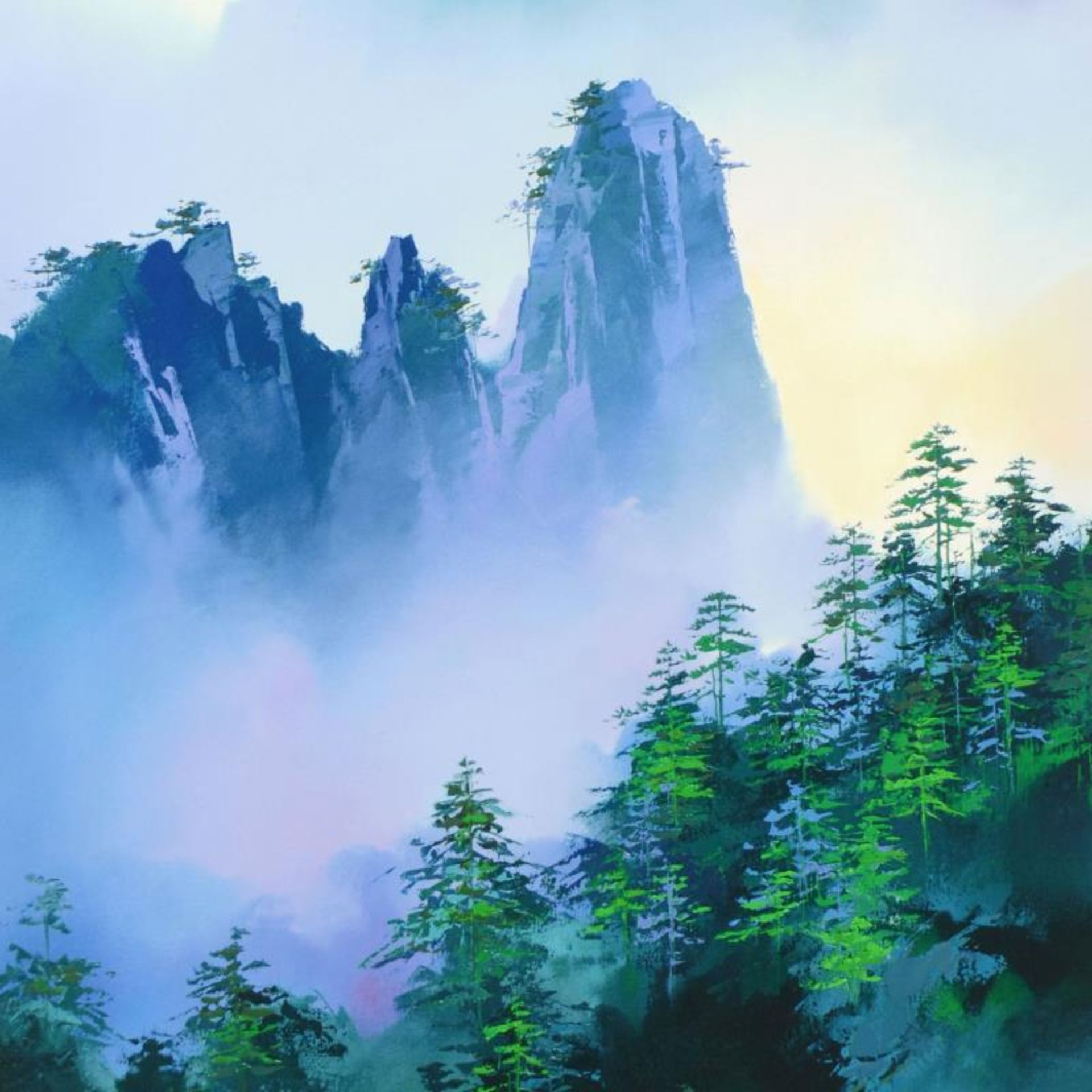 Thomas Leung, "Misty Mountain Passage" Hand Embellished Limited Edition, Numbere - Image 2 of 2