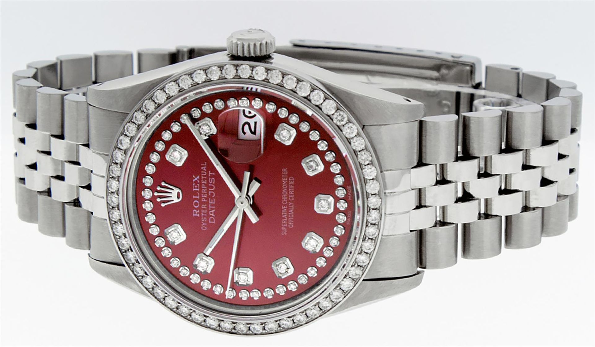 Rolex Mens Stainless Steel Red String Diamond 36MM Datejust Wristwatch - Image 9 of 9