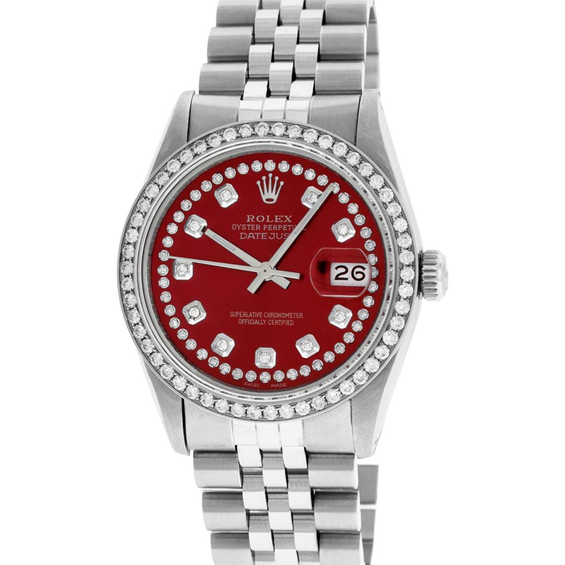 Rolex Mens Stainless Steel Red String Diamond 36MM Datejust Wristwatch - Image 2 of 9