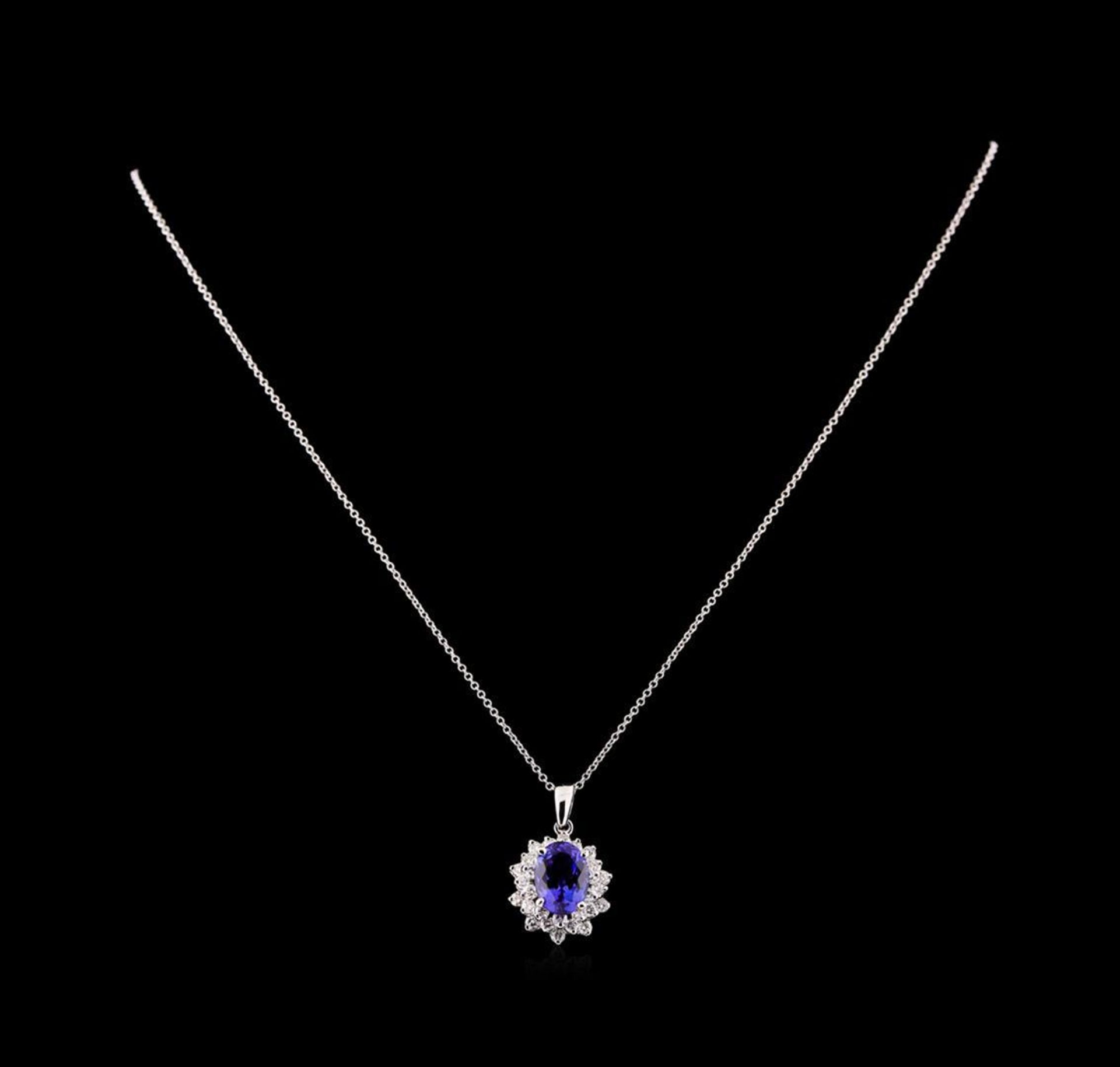 3.40 ctw Tanzanite and Diamond Pendant With Chain - 14KT White Gold - Image 2 of 3