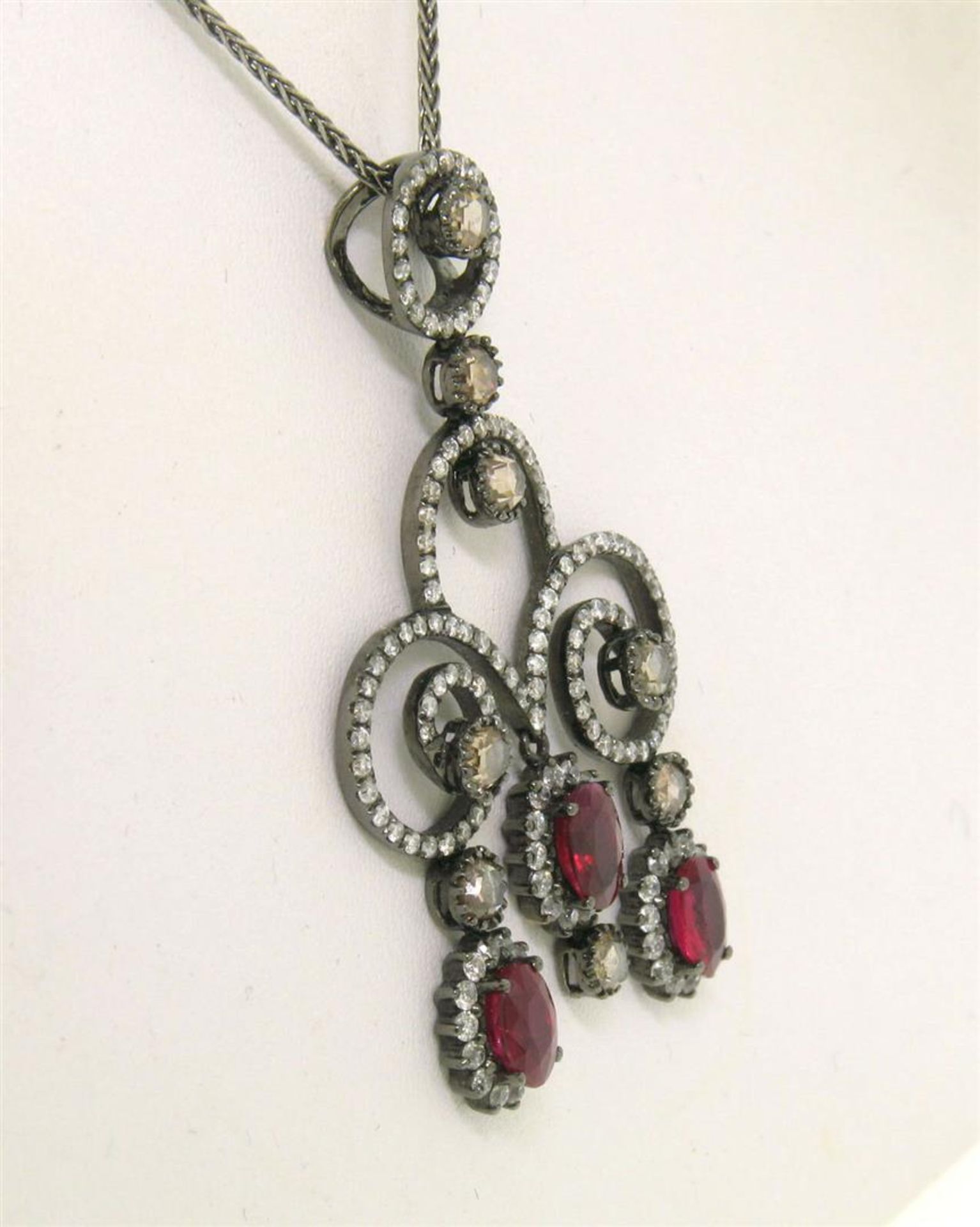 18k Black Gold 4.39 ctw Rose Diamond & Blood Ruby Necklace - Image 2 of 6