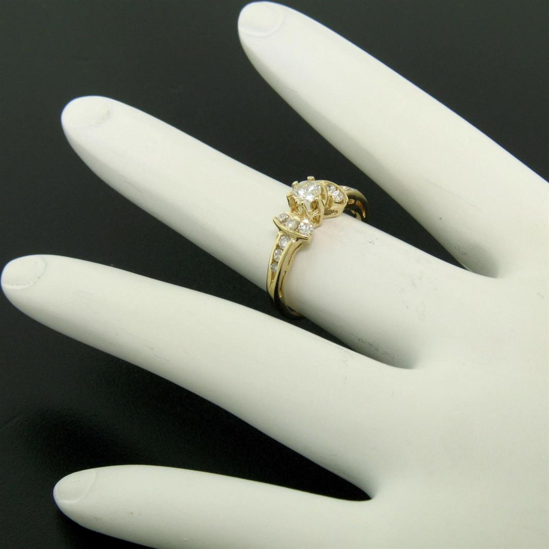 14k Yellow Gold Petite 0.42 ctw Round Diamond Engagement Ring w/ Channel Accents - Image 7 of 8