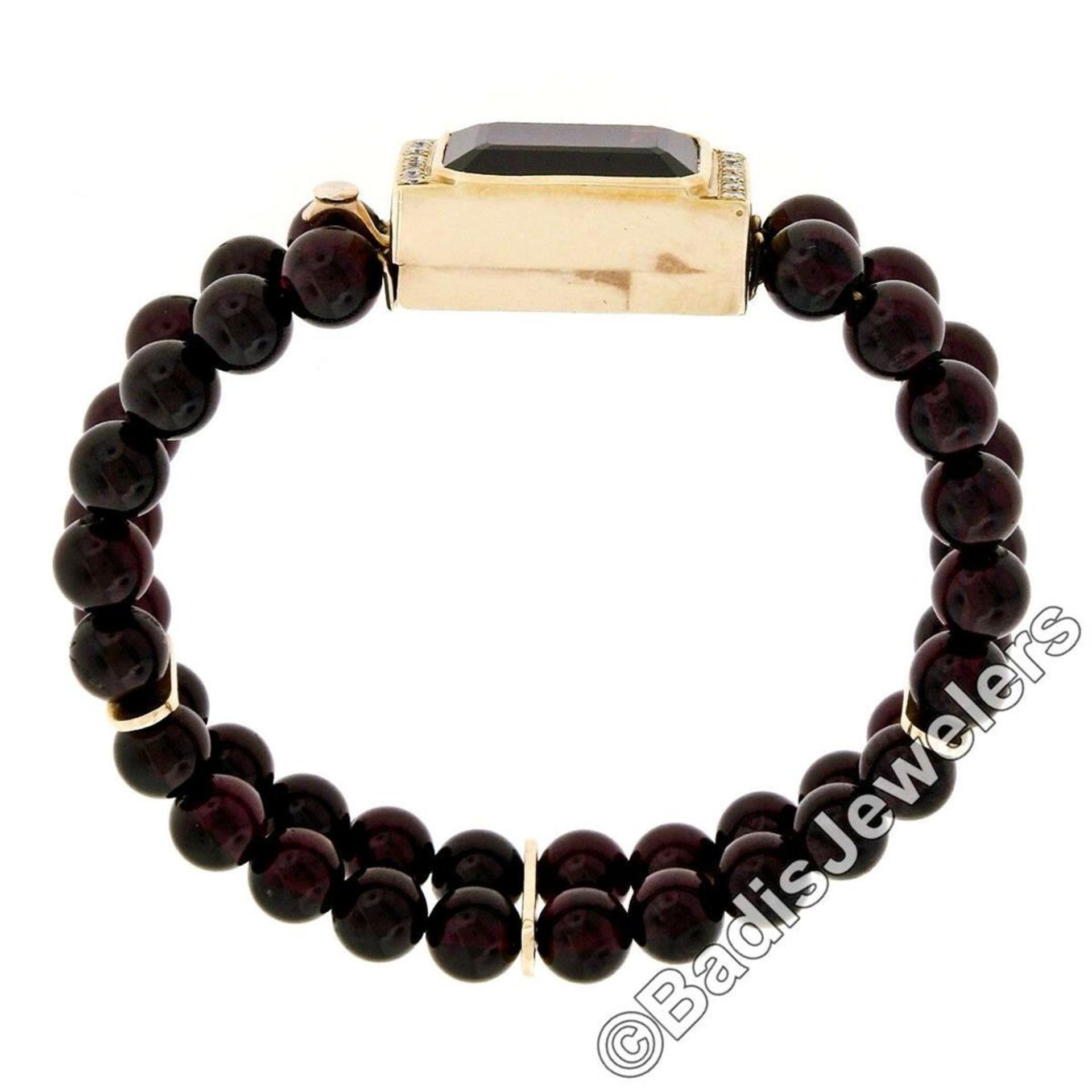 Vintage 14kt Gold 12.74ctw Emerald Cut and Bead Garnet Bracelet w/ Diamond Accen - Image 3 of 6