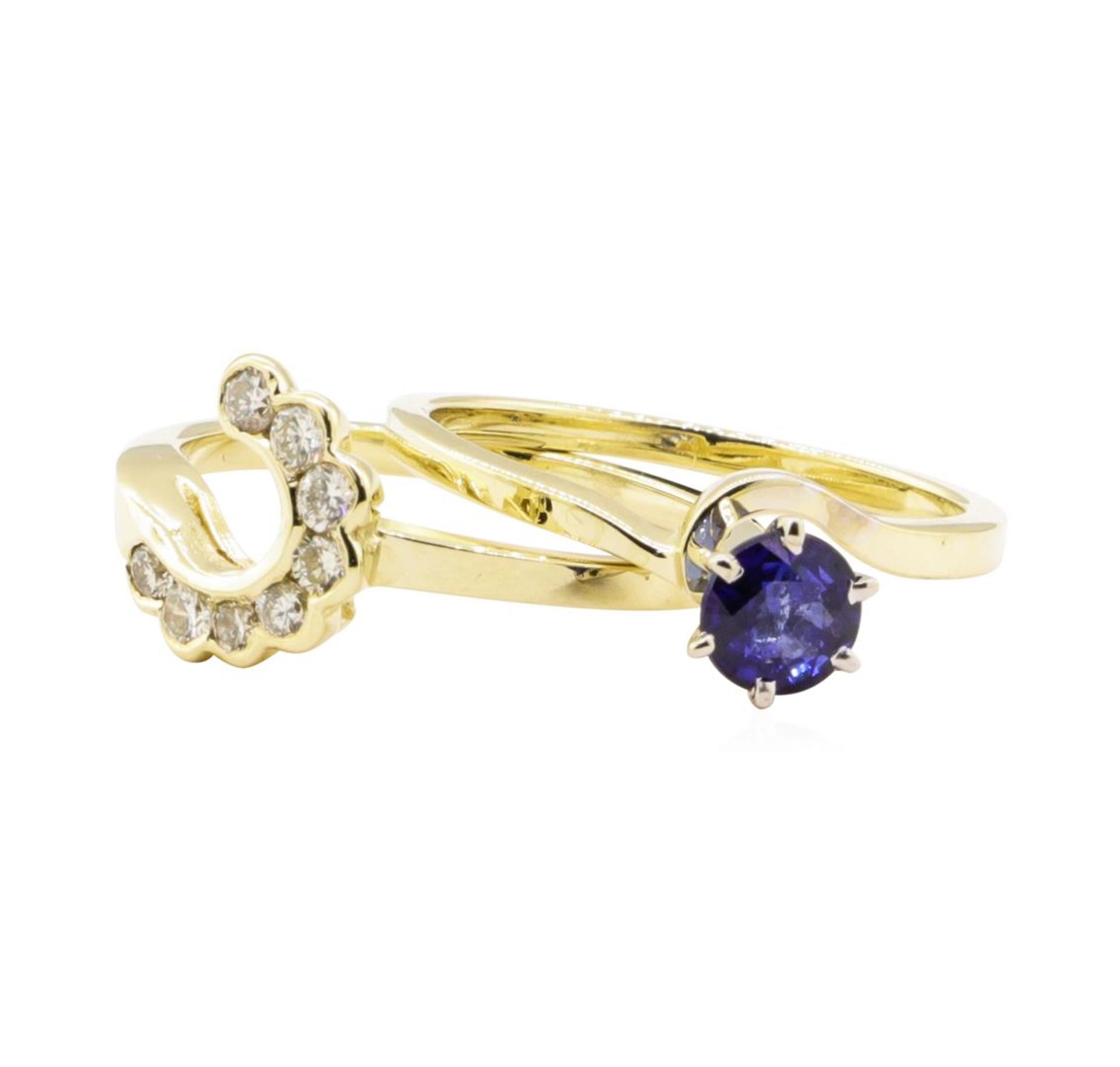 0.88ctw Blue Sapphire and Diamond Ring Set - 14KT Yellow Gold - Image 3 of 3