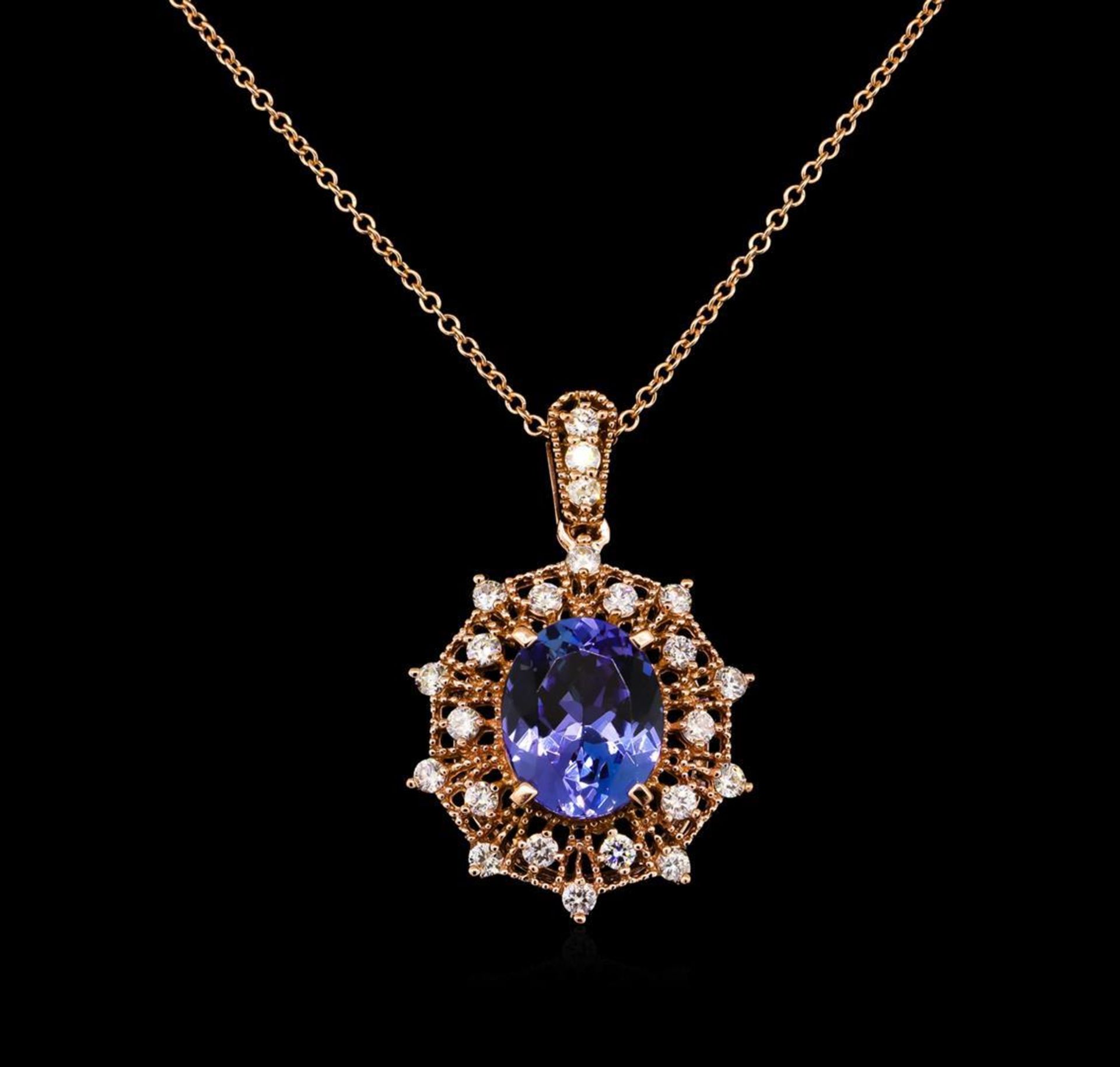 3.95ct Tanzanite and Diamond Pendant With Chain - 14KT Rose Gold