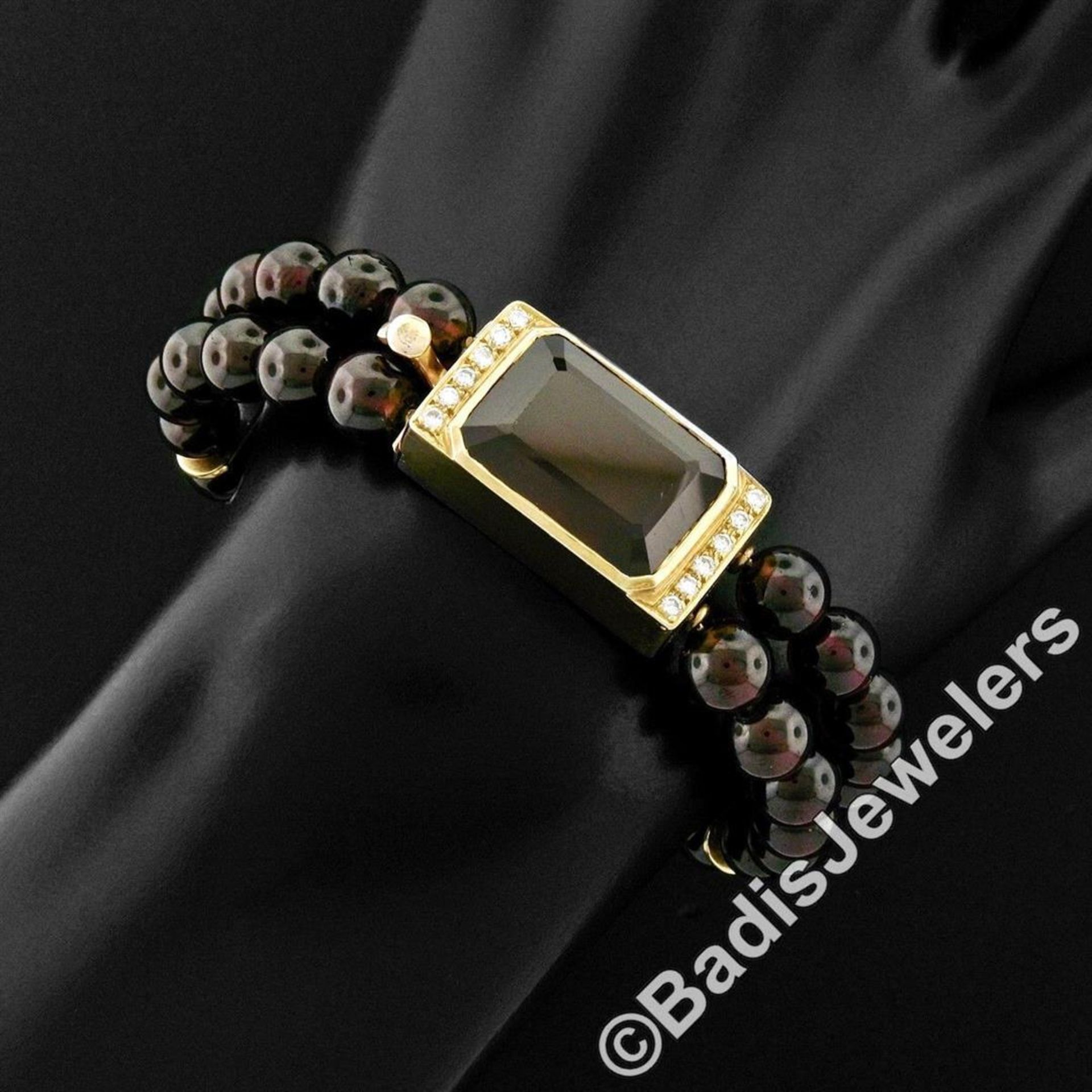 Vintage 14kt Gold 12.74ctw Emerald Cut and Bead Garnet Bracelet w/ Diamond Accen - Image 2 of 6