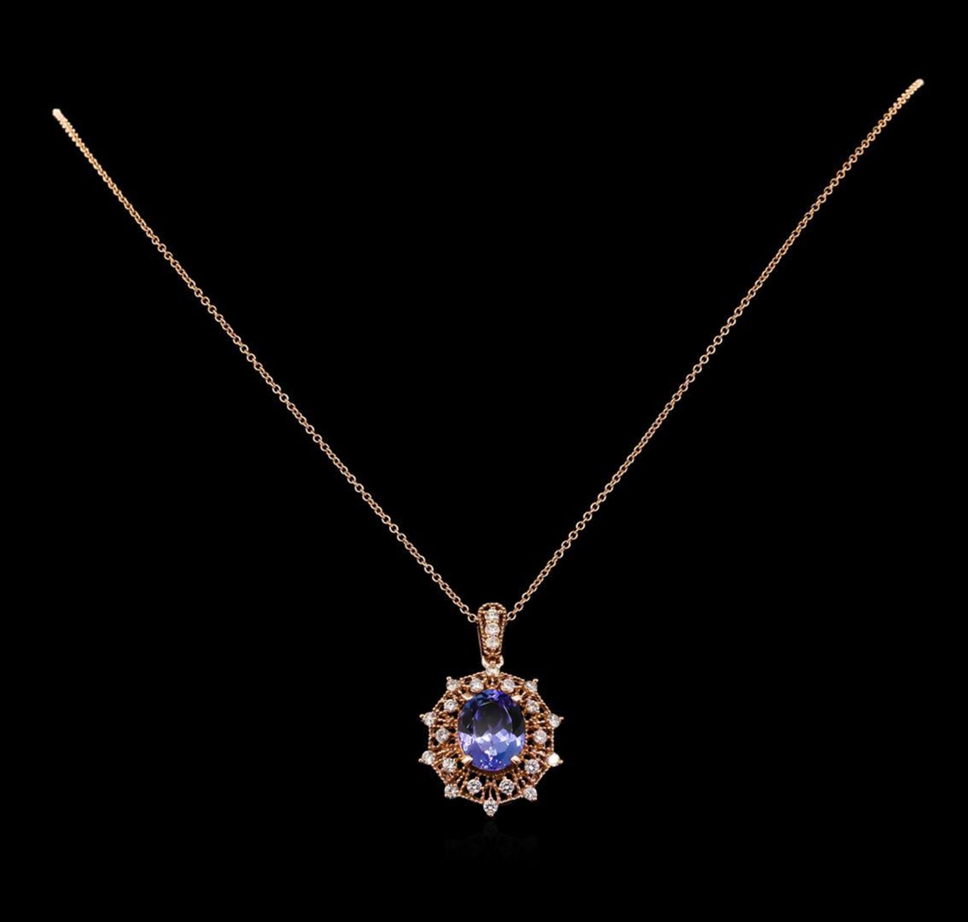 3.95ct Tanzanite and Diamond Pendant With Chain - 14KT Rose Gold - Image 2 of 3