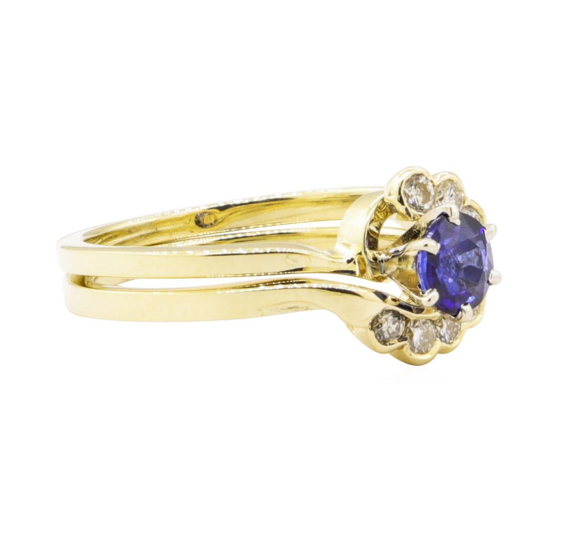 0.88ctw Blue Sapphire and Diamond Ring Set - 14KT Yellow Gold