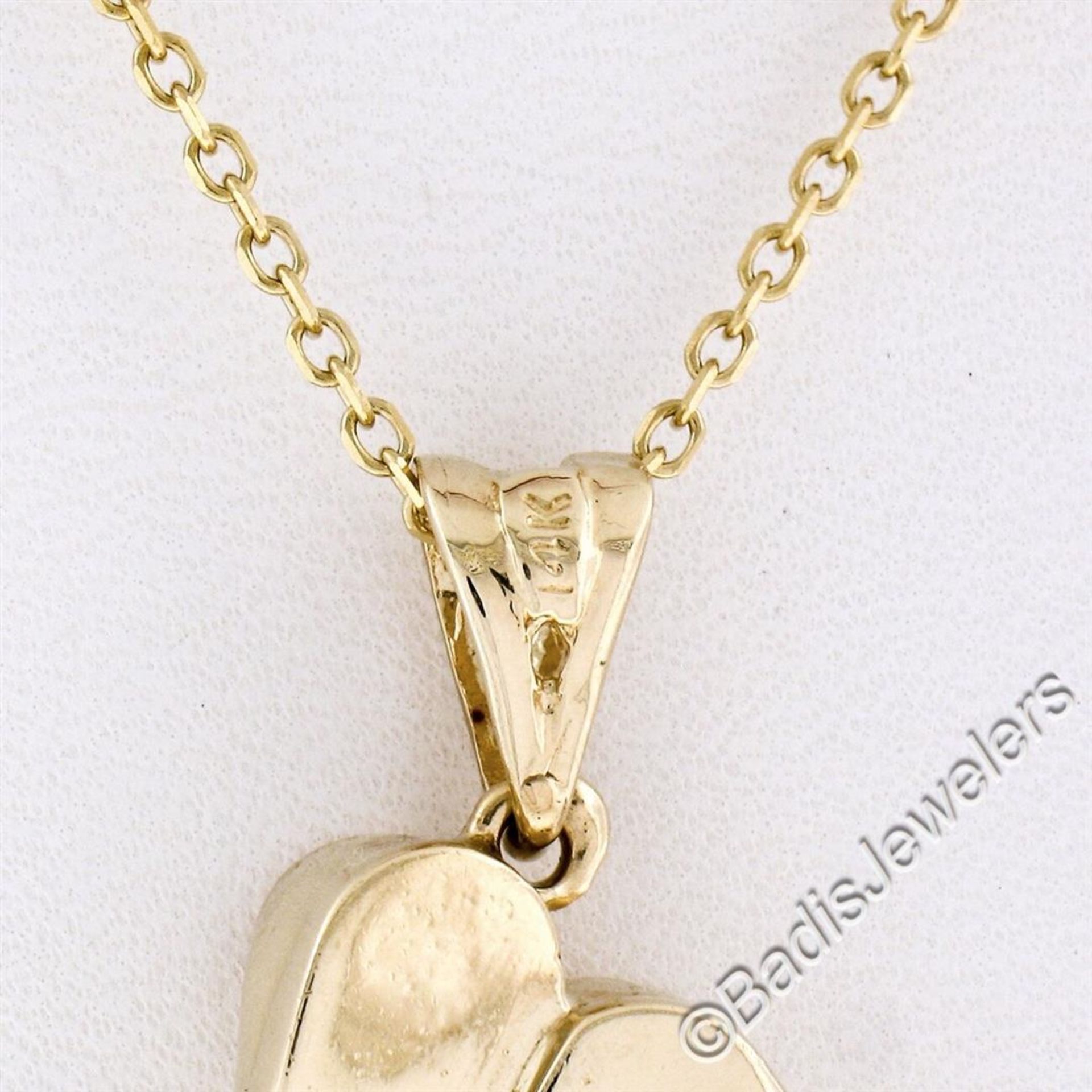 14kt Yellow White and Rose Gold Dual Baby Shoe Pendant Necklace w/ 5 Round Diamo - Image 7 of 8