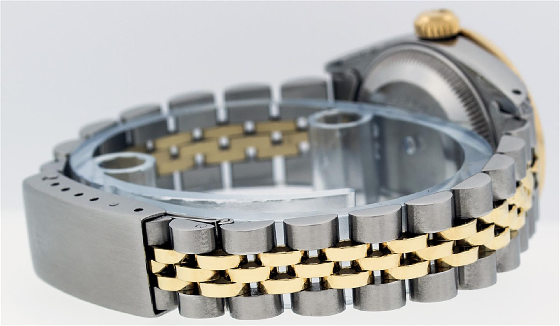 Rolex Ladies 26 Yellow Gold And Stainless Steel MOP Sapphire Lugs Oyster Perpetu - Image 3 of 7