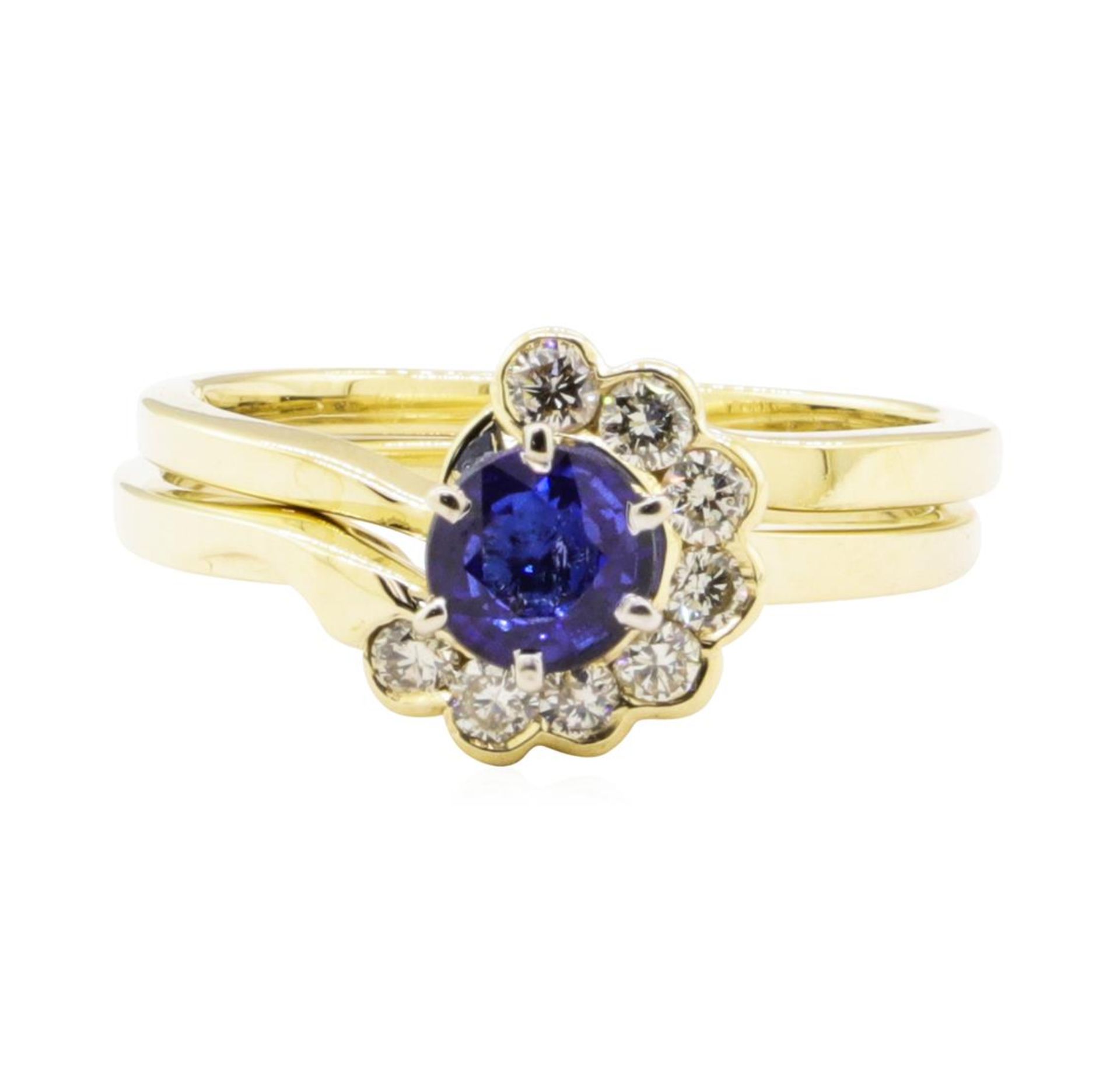 0.88ctw Blue Sapphire and Diamond Ring Set - 14KT Yellow Gold - Image 2 of 3