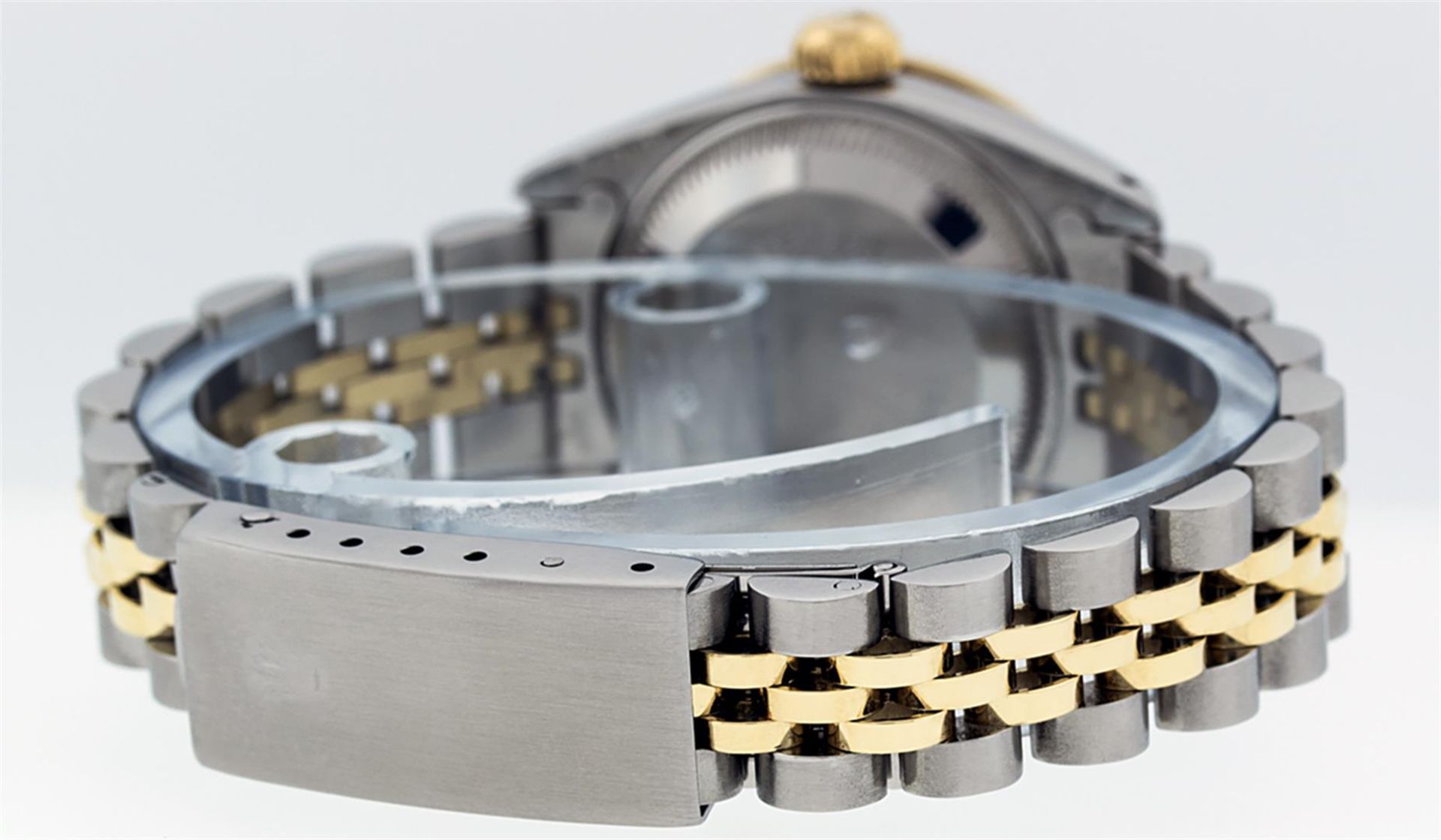 Rolex Ladies 26 Yellow Gold And Stainless Steel MOP Sapphire Lugs Oyster Perpetu - Image 4 of 7