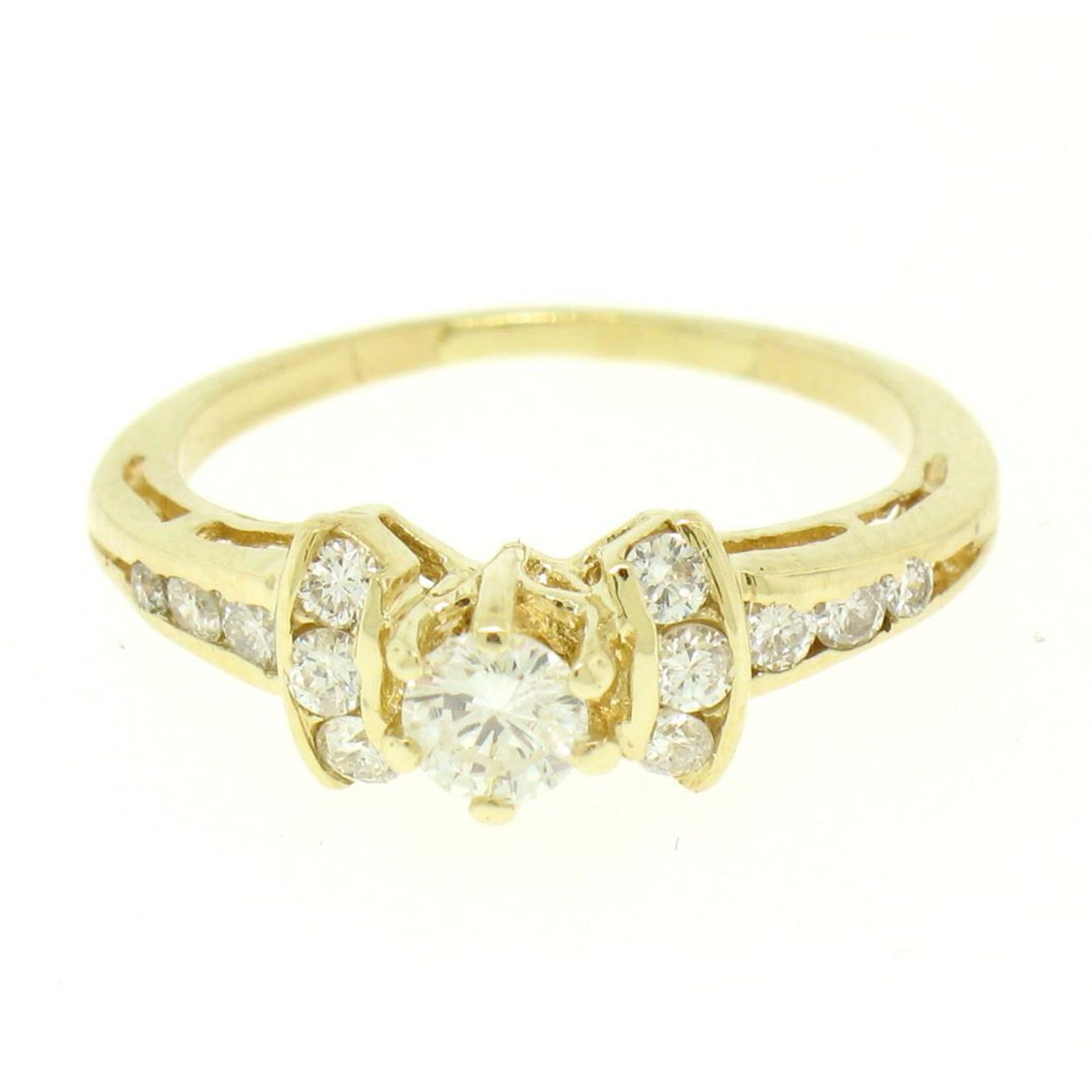 14k Yellow Gold Petite 0.42 ctw Round Diamond Engagement Ring w/ Channel Accents - Image 2 of 8