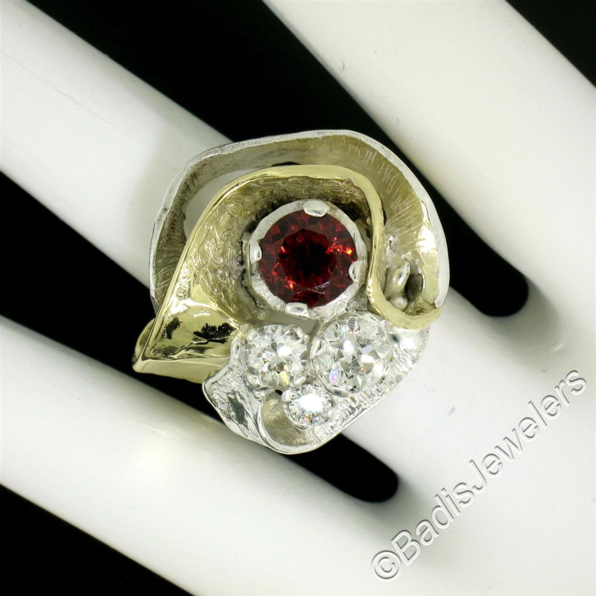 18kt Yellow Gold and Sterling Silver 2.73ctw Garnet and Diamond Cocktail Ring - Image 8 of 9