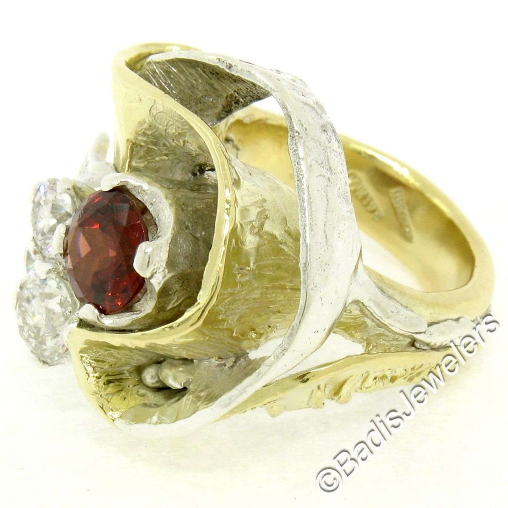 18kt Yellow Gold and Sterling Silver 2.73ctw Garnet and Diamond Cocktail Ring - Image 4 of 9