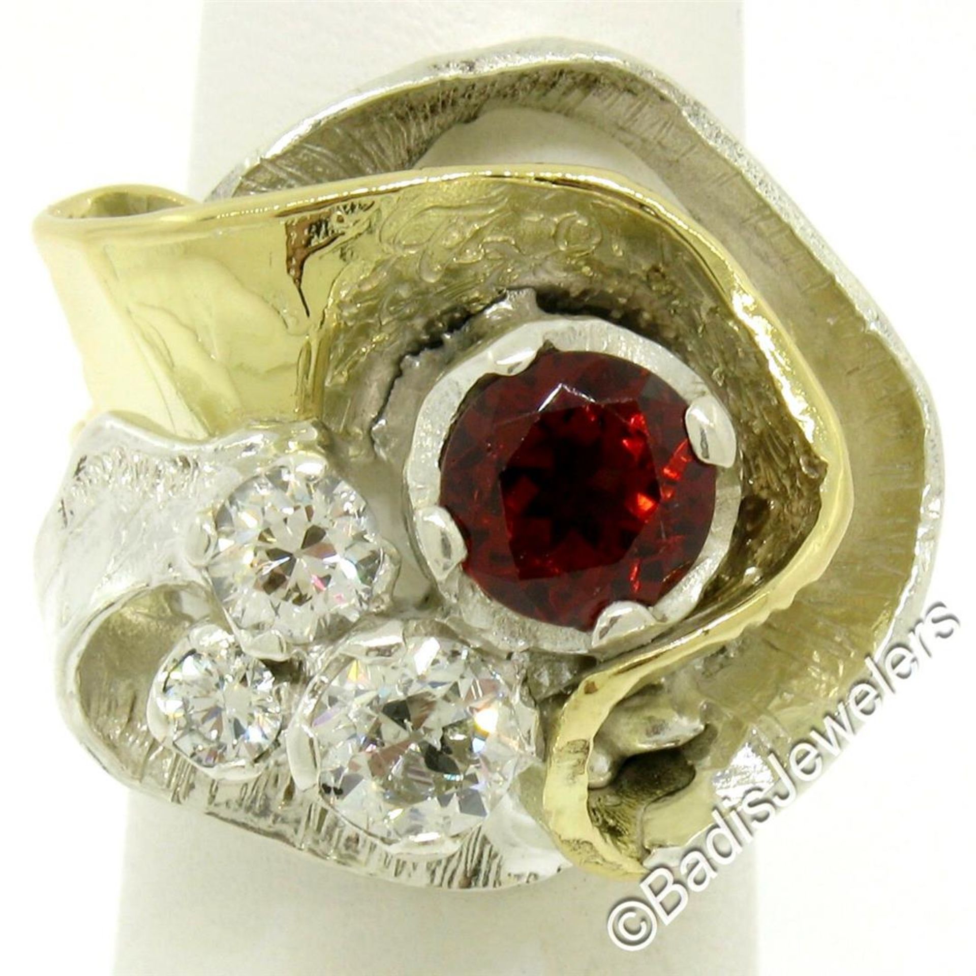 18kt Yellow Gold and Sterling Silver 2.73ctw Garnet and Diamond Cocktail Ring