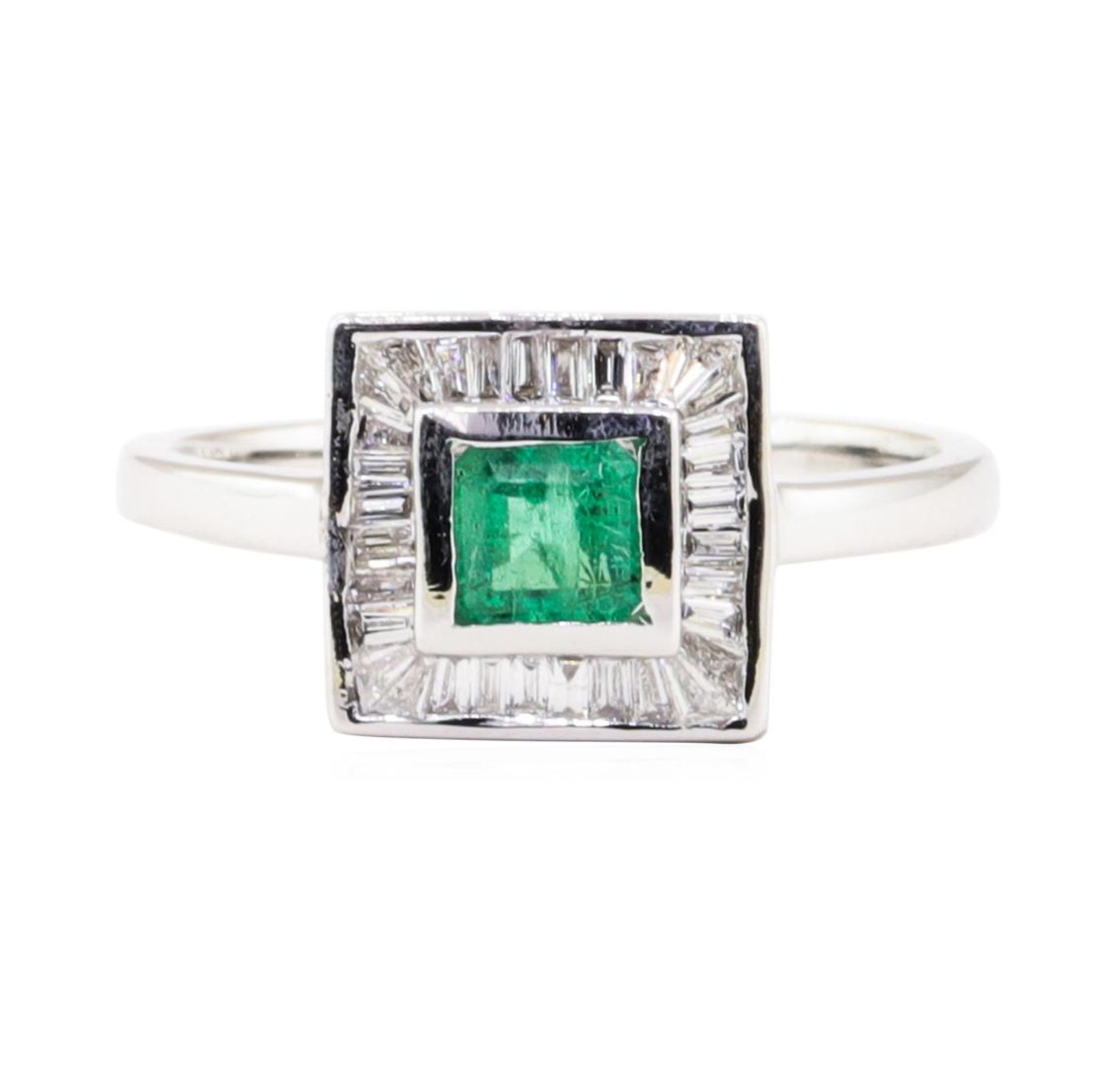 0.41ct Emerald and Diamond Ring - 18KT White Gold