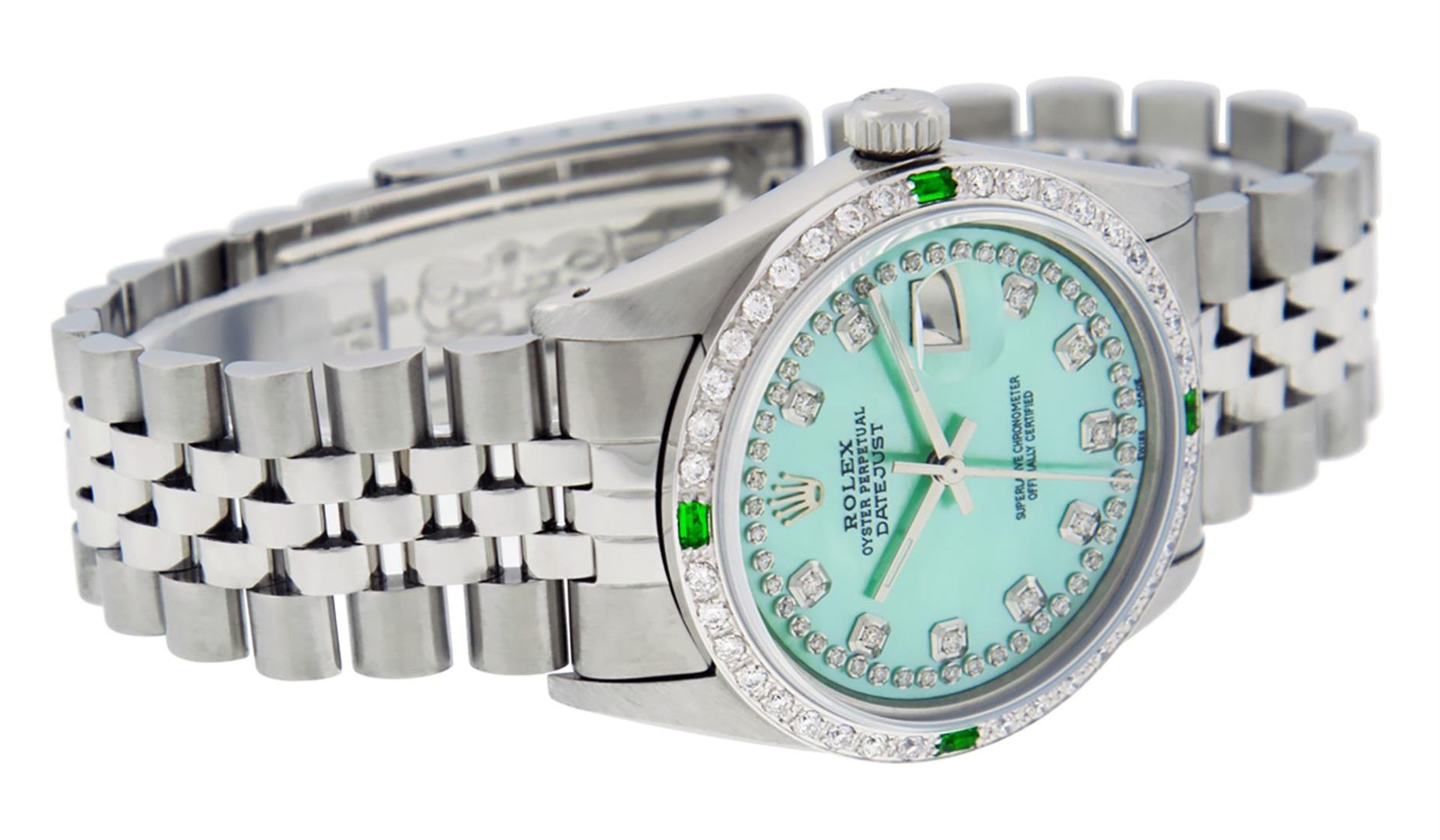 Rolex Mens Stainless Steel Green Mother Of Pearl Diamond Datejust Wristwatch - Image 4 of 9